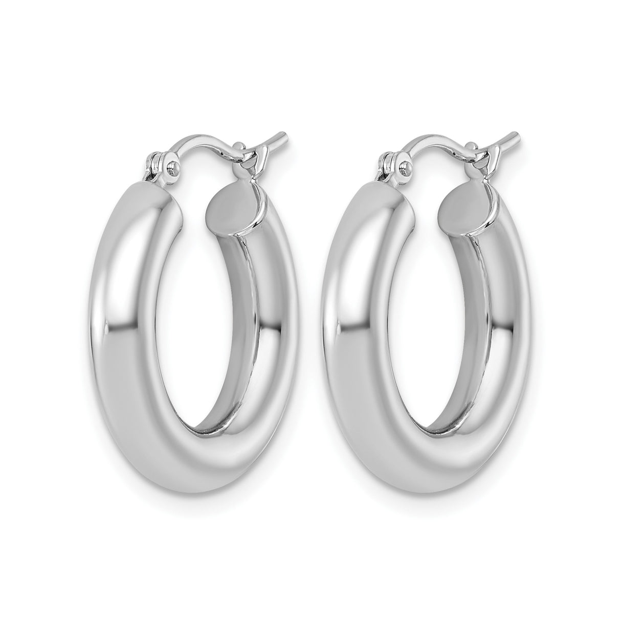 14k White Gold Hoop Earrings, Smooth Rounded Thick Design, Polished Minimalist Style