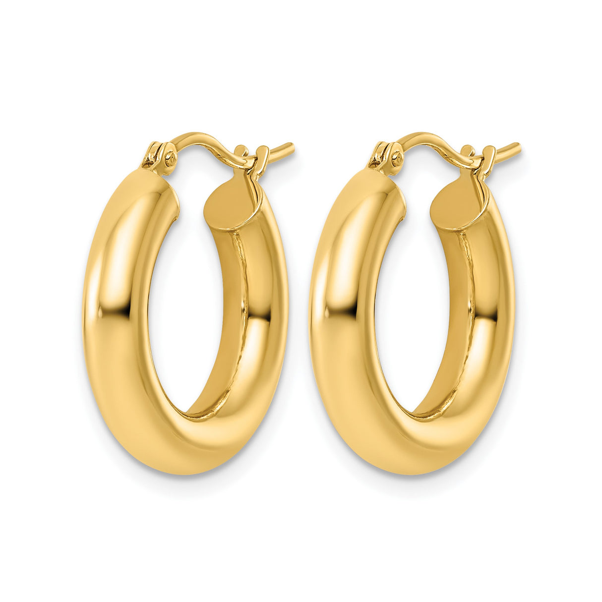 14k Yellow Gold Hoop Earrings, Medium Rounded Tube Design, Polished Finish, Lightweight Jewelry