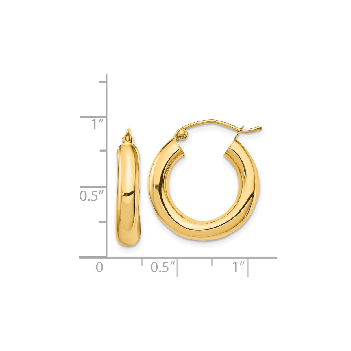 14k Yellow Gold Hoop Earrings, Medium Rounded Tube Design, Polished Finish, Lightweight Jewelry