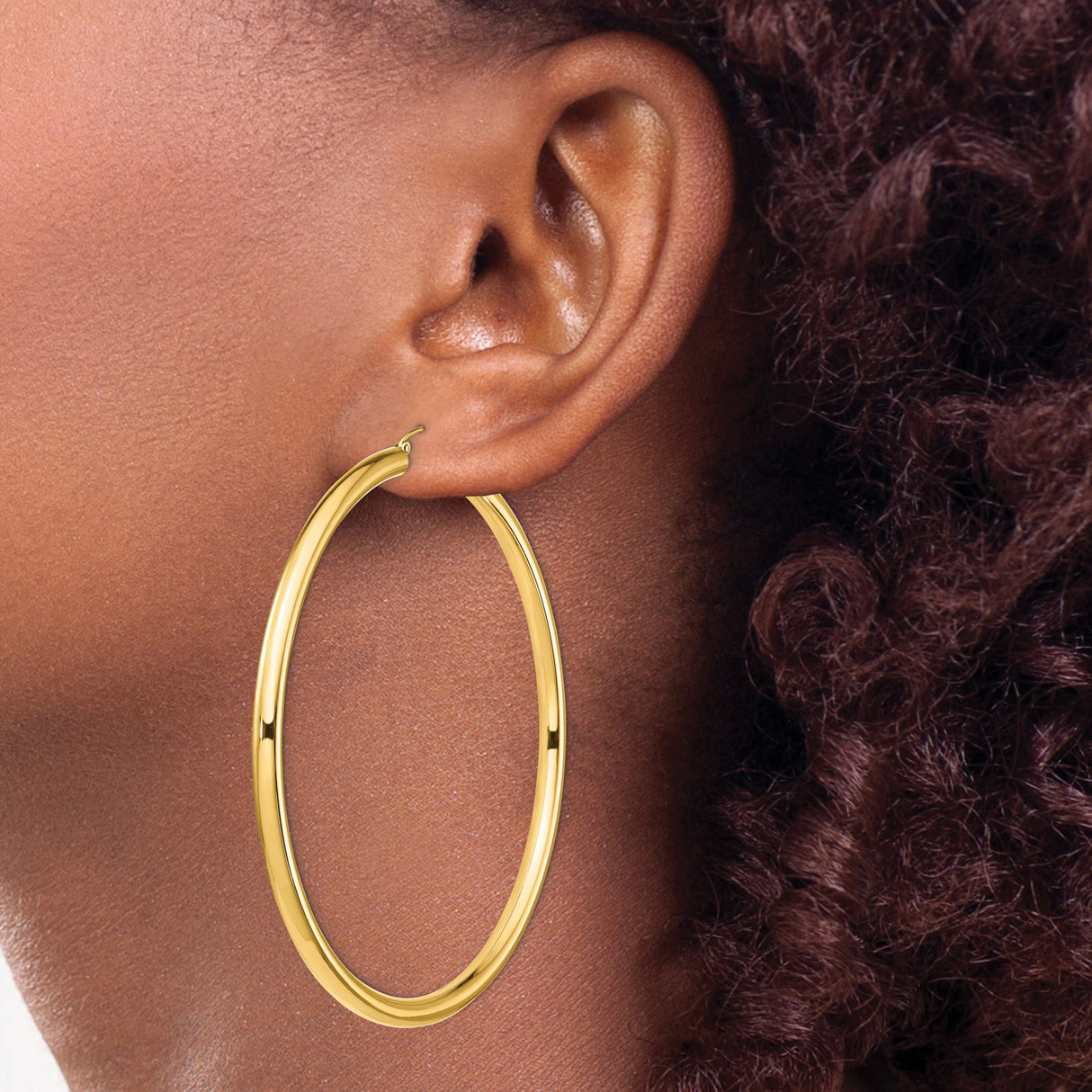 14k Yellow Gold Hoop Earrings, Large Polished Round Hoops with Latch Back, Minimalist Style for Women