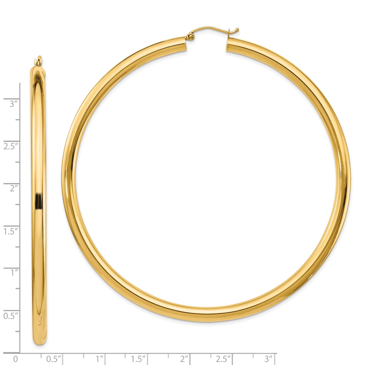 14k Yellow Gold Hoop Earrings, Large Polished Round Hoops with Latch Back, Minimalist Style for Women