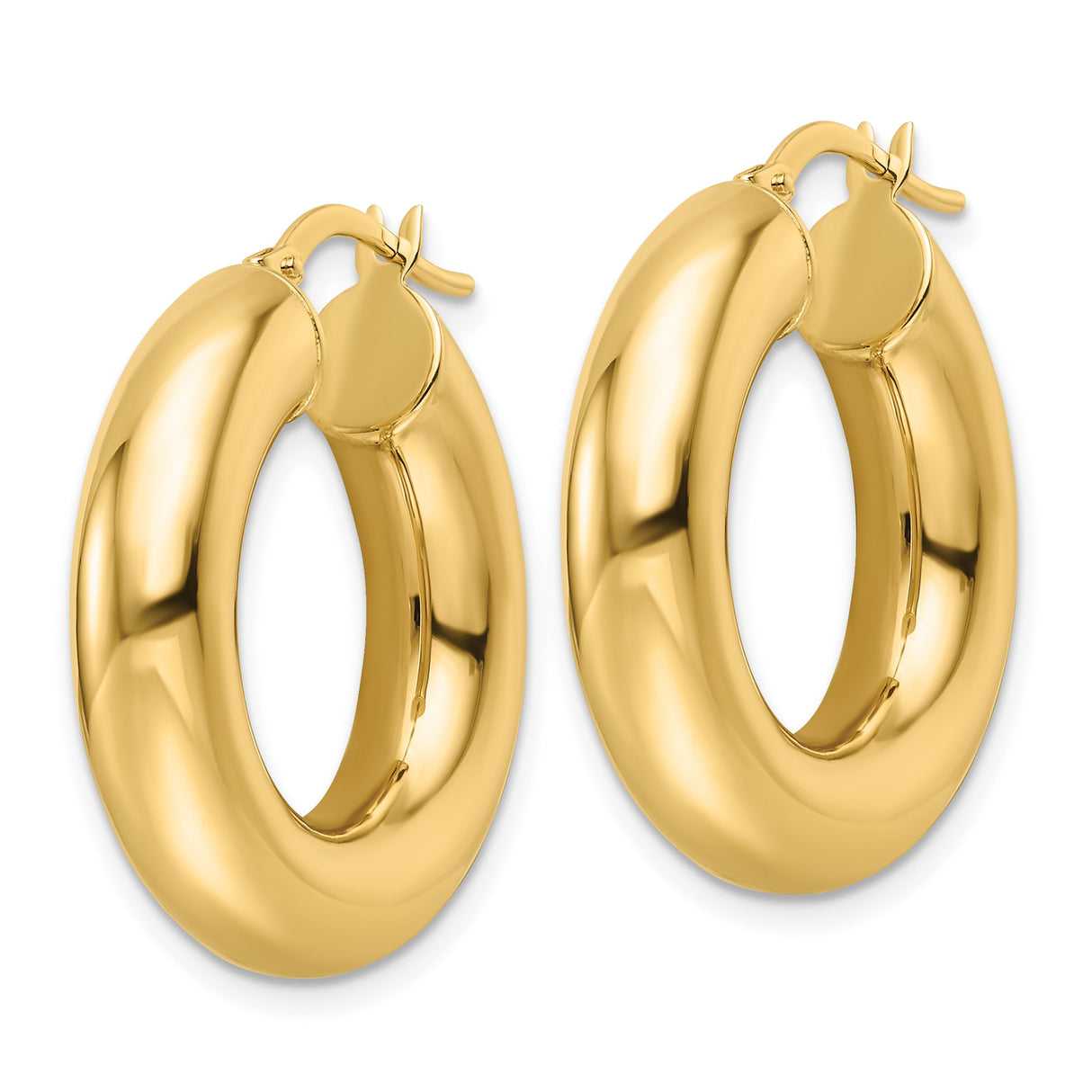 14k Yellow Gold Chunky Hoop Earrings, Smooth Polished Round Tube Design for Women