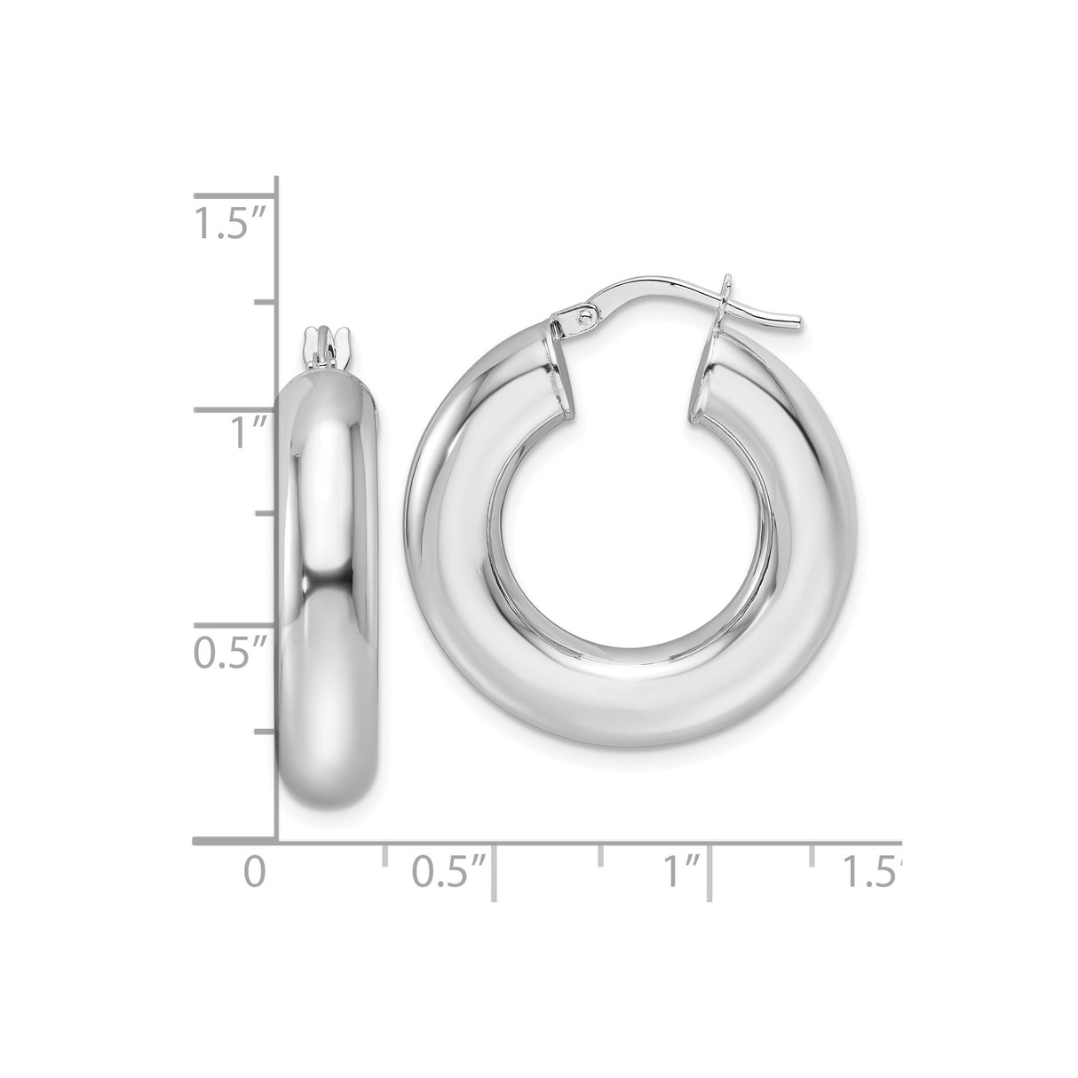 14k White Gold Chunky Hoop Earrings, Polished Rounded Tube Design, Minimalist Fashion Jewelry
