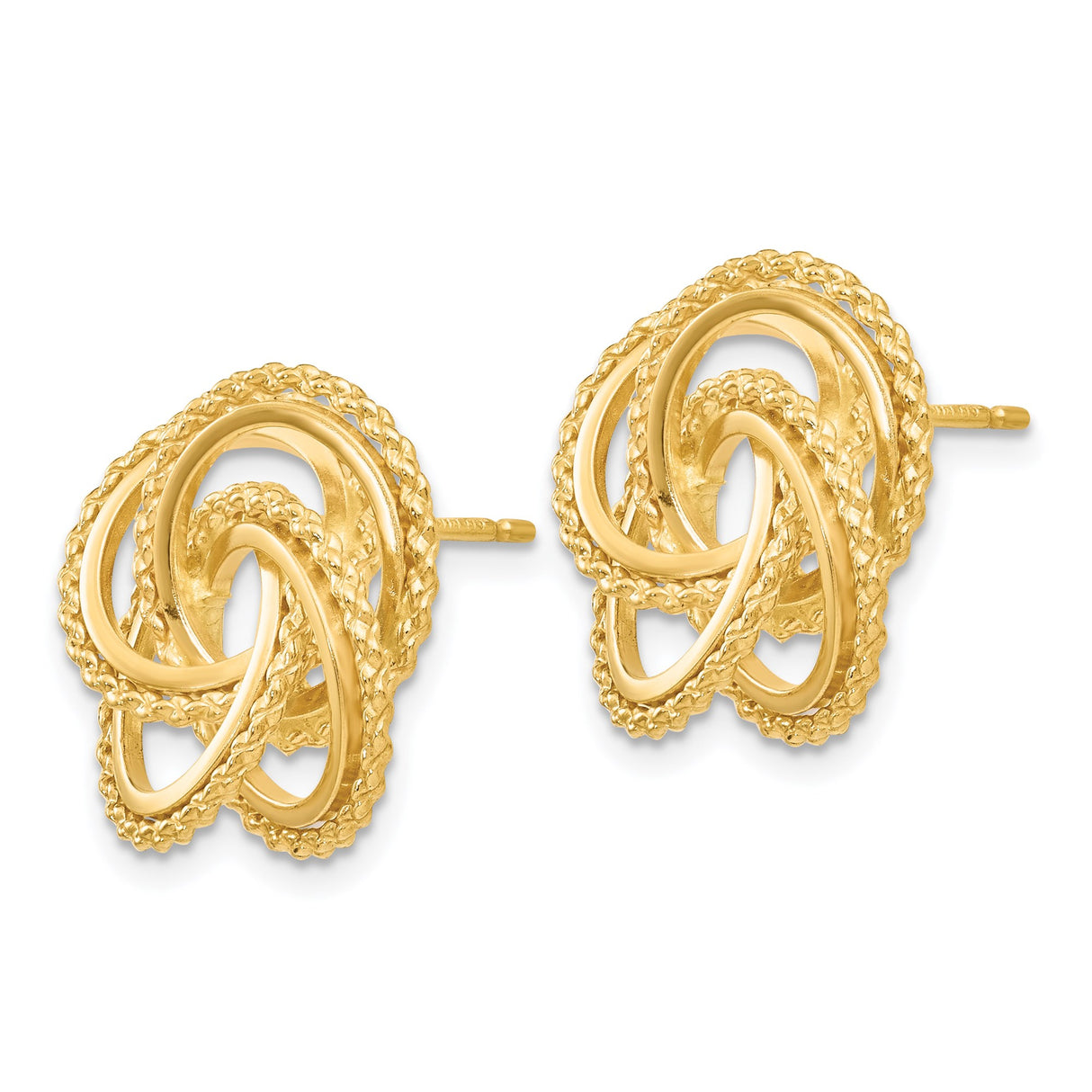 14k Yellow Gold Love Knot Stud Earrings, Textured and Polished Finish, Classic Design for Women