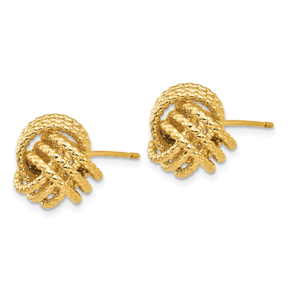 14k Yellow Gold Love Knot Stud Earrings with Textured Rope Twist Design