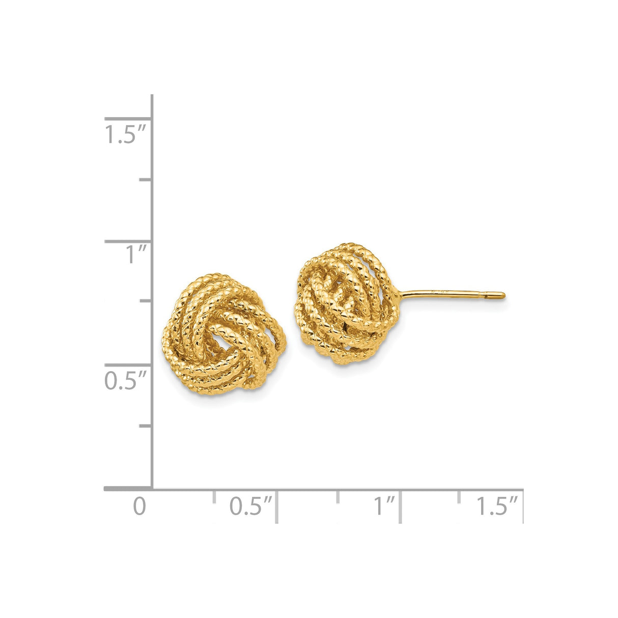 14k Yellow Gold Love Knot Stud Earrings with Textured Rope Twist Design