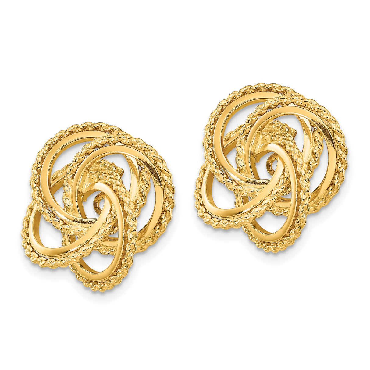 14k Yellow Gold Knot Stud Earrings, Interlocking Woven Loop, Celtic Inspired Design for Women