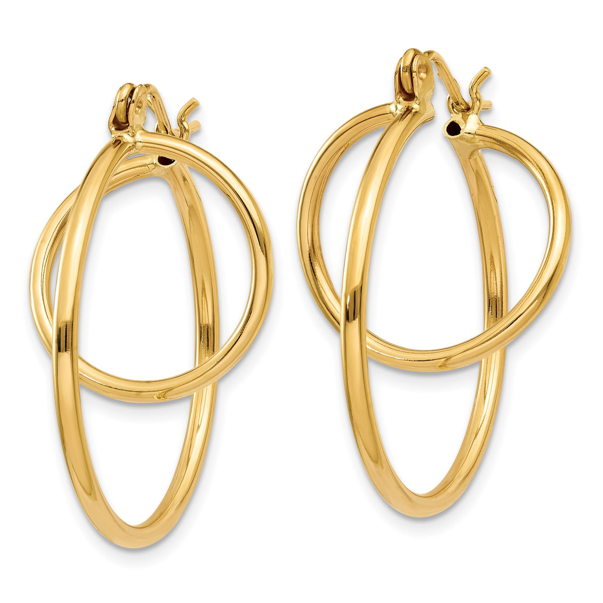 14k Yellow Gold Hoop Earrings with Asymmetric Intersecting Curves, Modern Sculptural Style