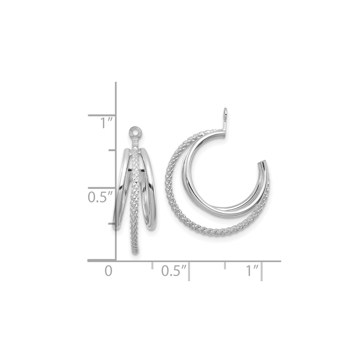 14k White Gold Triple Hoop Earrings with Braided Texture and Polished Finish