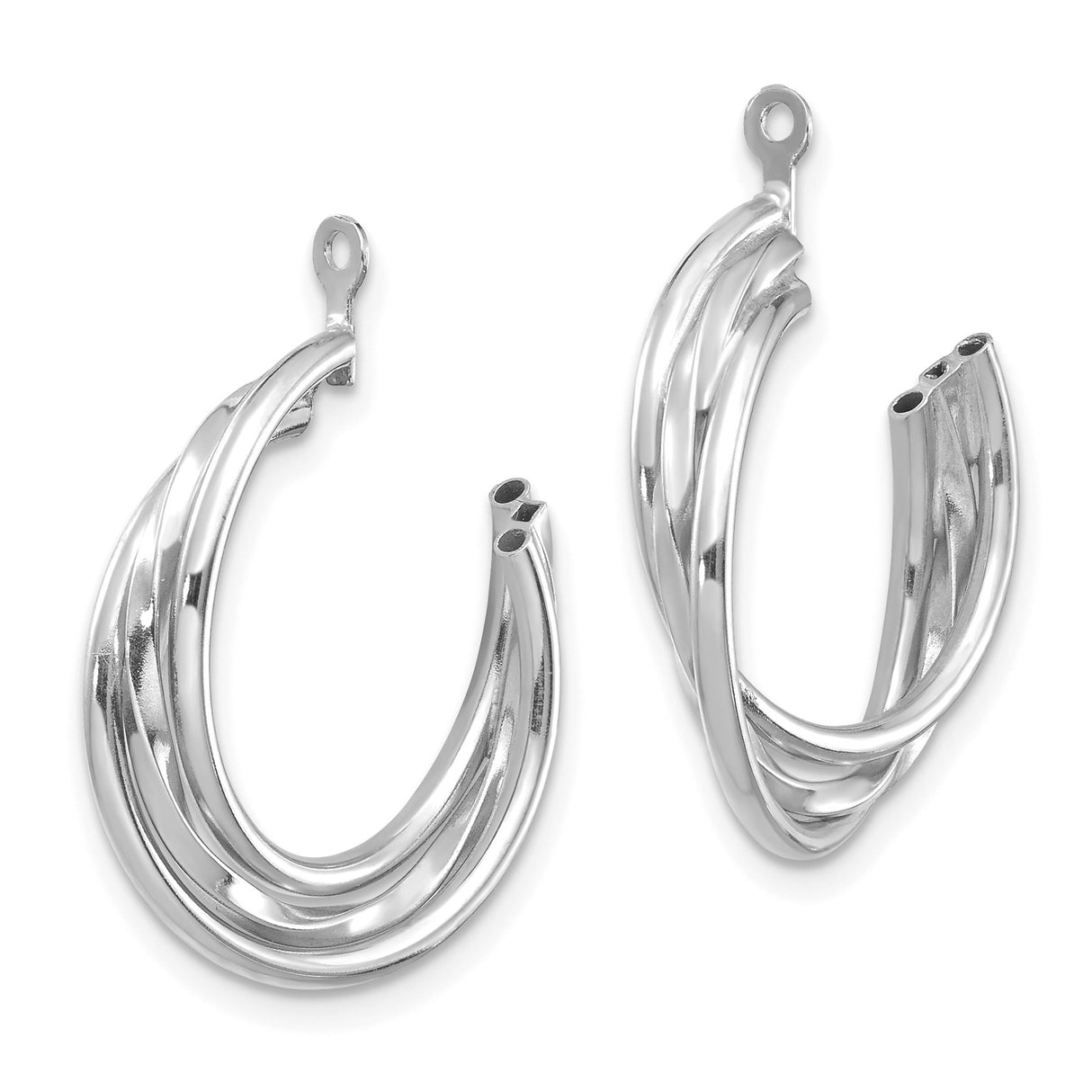 14k White Gold Hoop Earrings, Twisted Triple Row Polished Design, Lightweight Modern Style