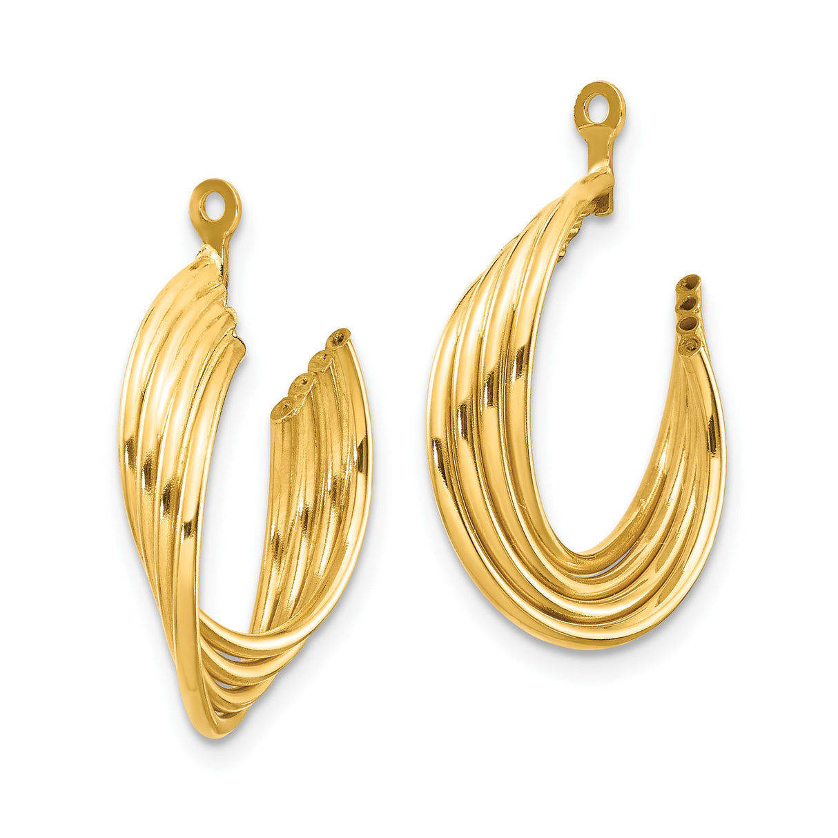 14k Yellow Gold Hoop Earrings with Multi-Ridge Twisted Design and Polished Finish