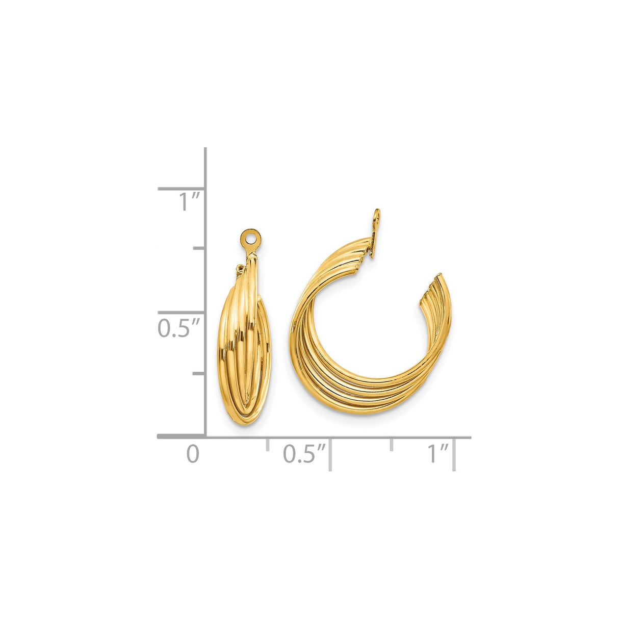 14k Yellow Gold Hoop Earrings with Multi-Ridge Twisted Design and Polished Finish