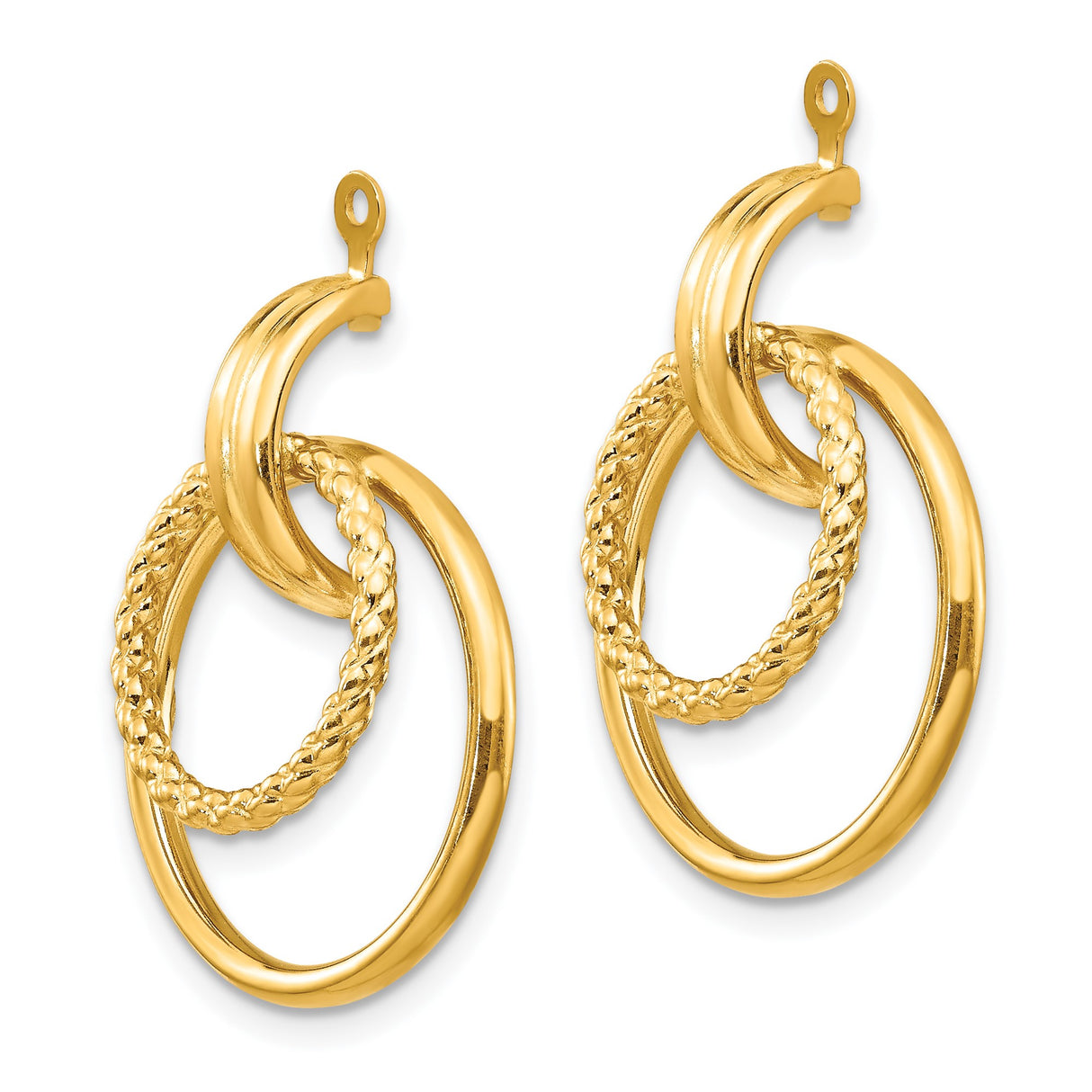 14k Yellow Gold Dangle Earrings with Interlocking Polished and Braided Circle Hoops