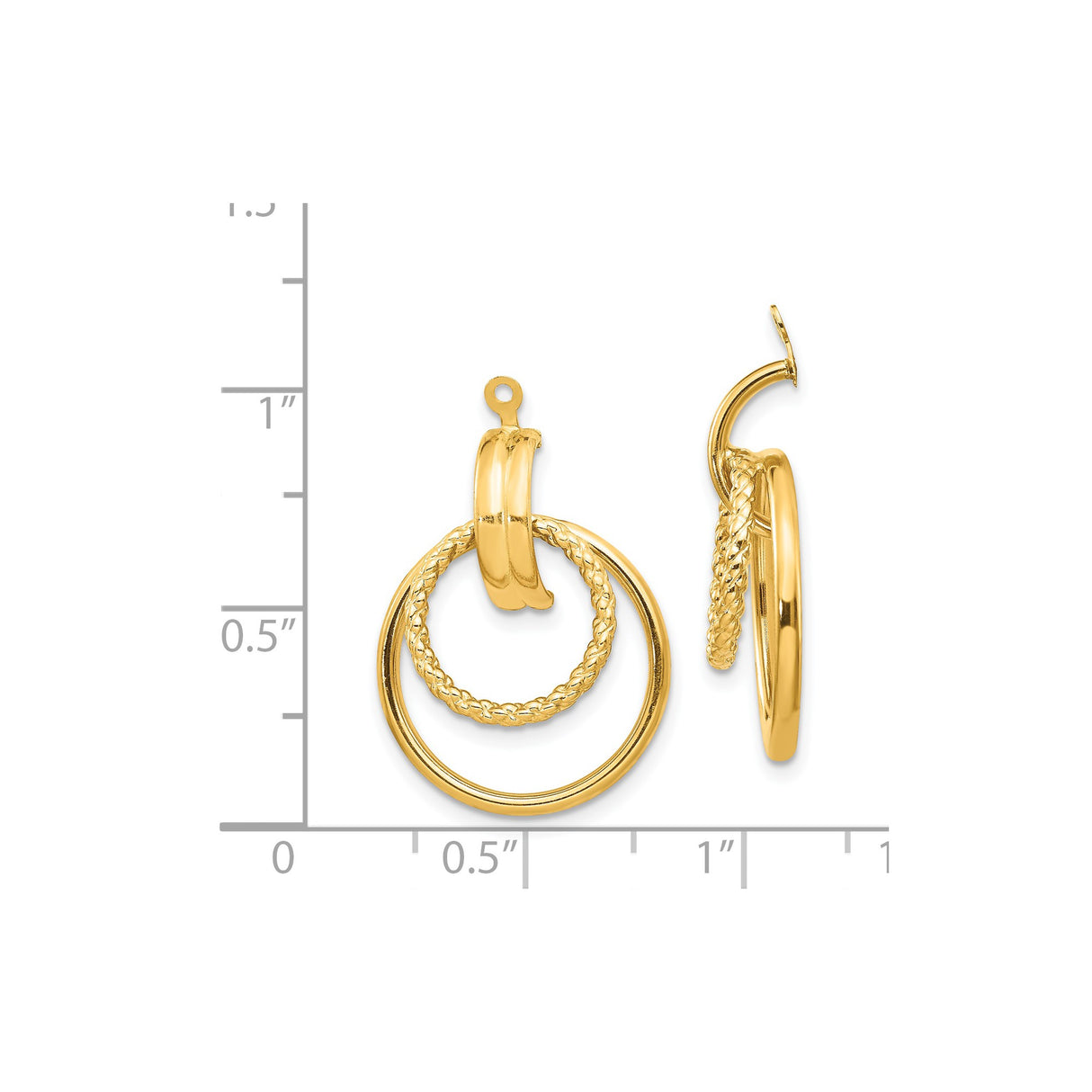 14k Yellow Gold Dangle Earrings with Interlocking Polished and Braided Circle Hoops