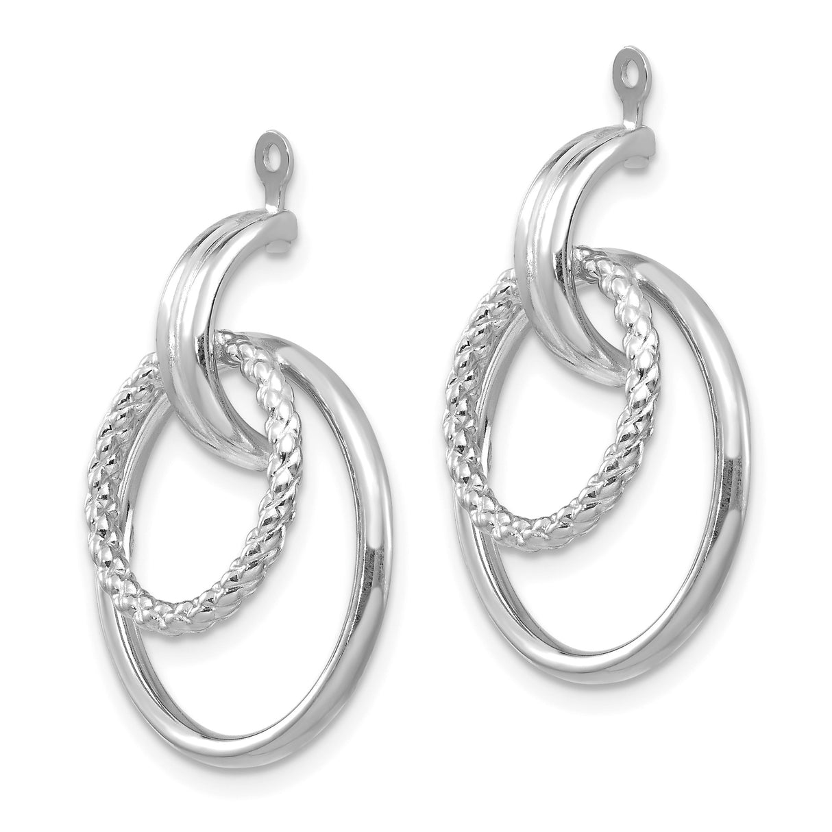 14k White Gold Dangle Earrings with Interlocking Polished and Braided Hoop Circles