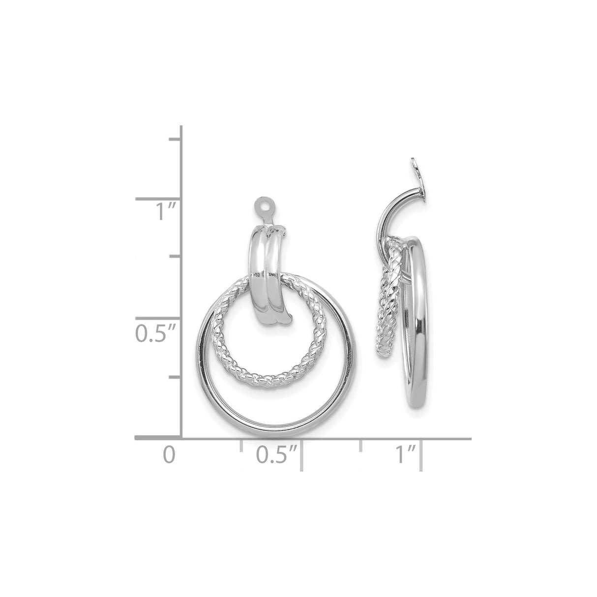 14k White Gold Dangle Earrings with Interlocking Polished and Braided Hoop Circles