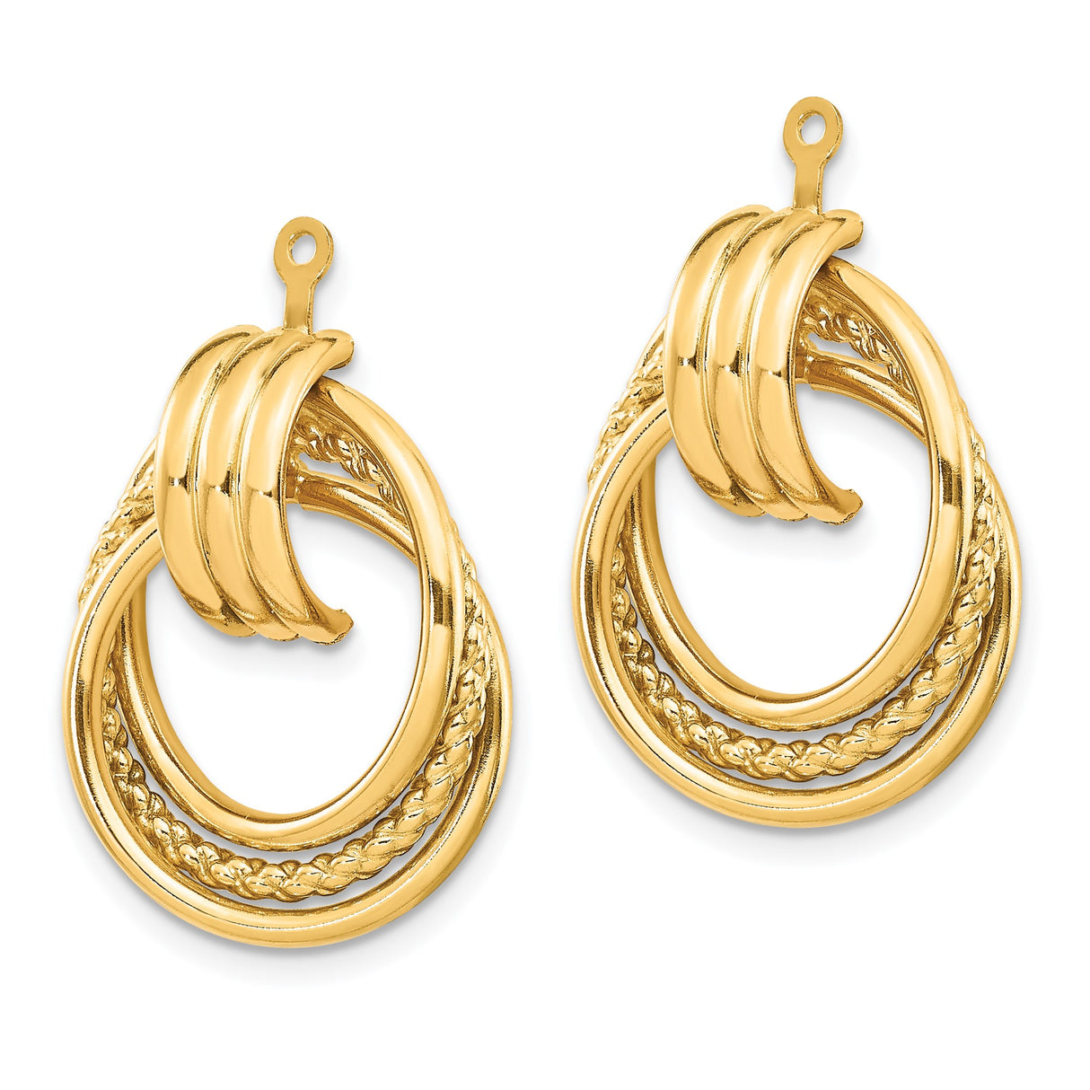 14k Yellow Gold Hoop Earrings with Interlocking Textured and Polished Braided Design