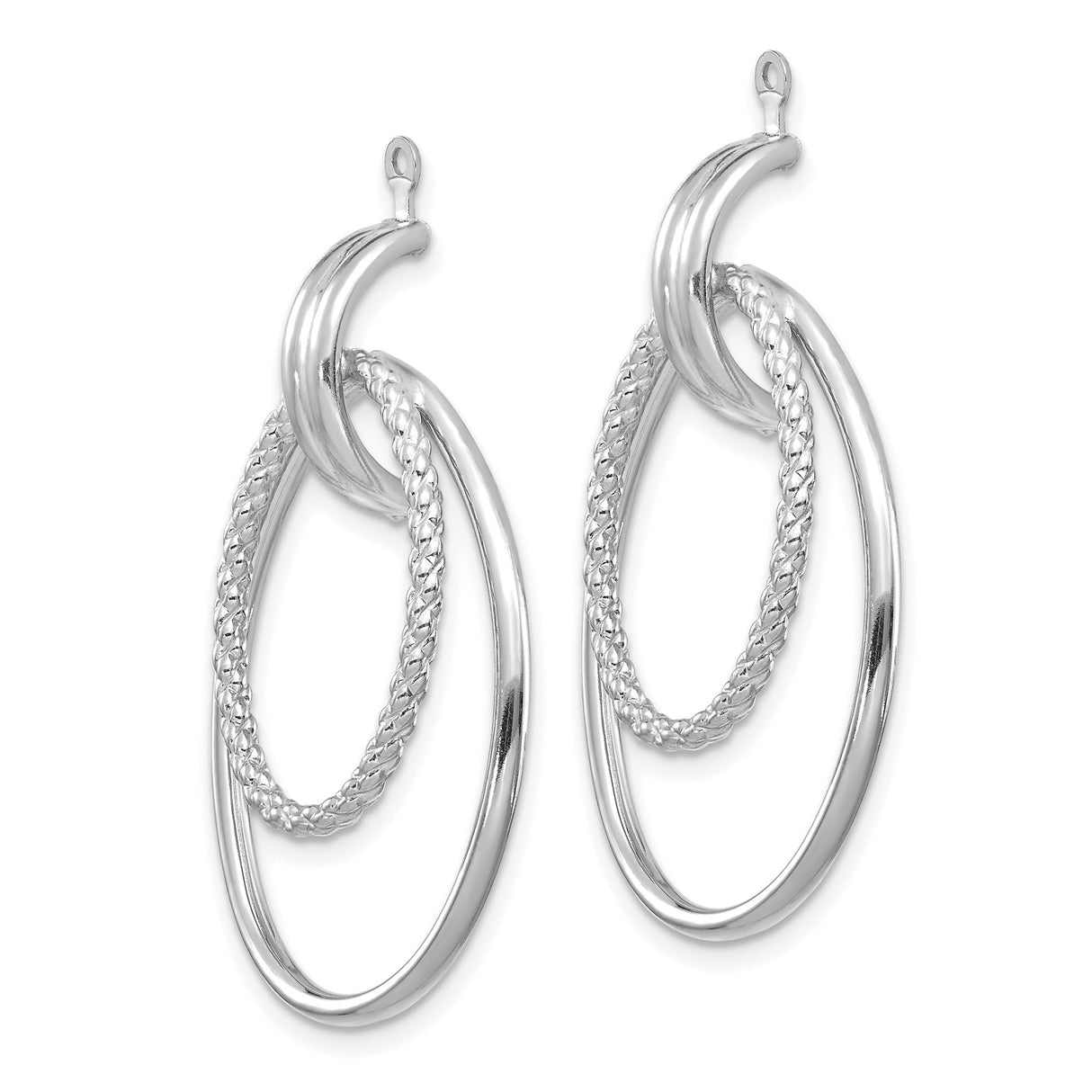 14k White Gold Dual Hoop Earrings with Polished Oval and Braided Textured Loops