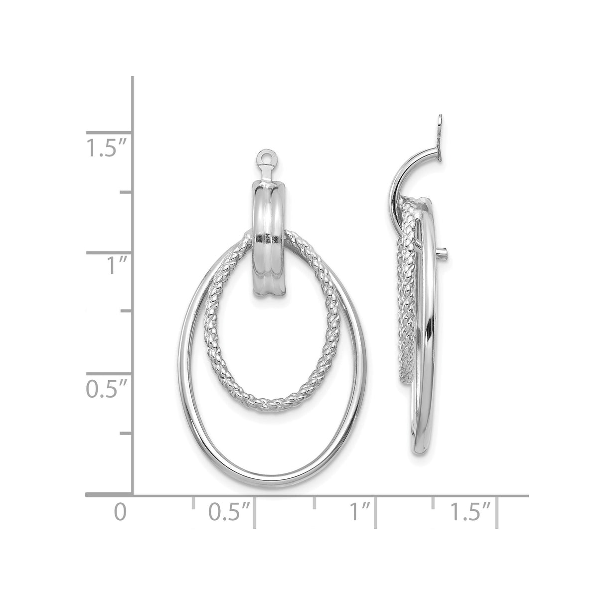 14k White Gold Dual Hoop Earrings with Polished Oval and Braided Textured Loops