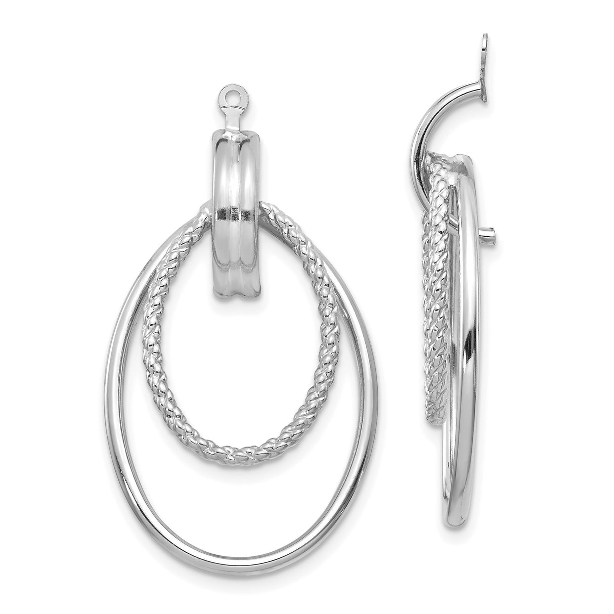 14k White Gold Dual Hoop Earrings with Polished Oval and Braided Textured Loops