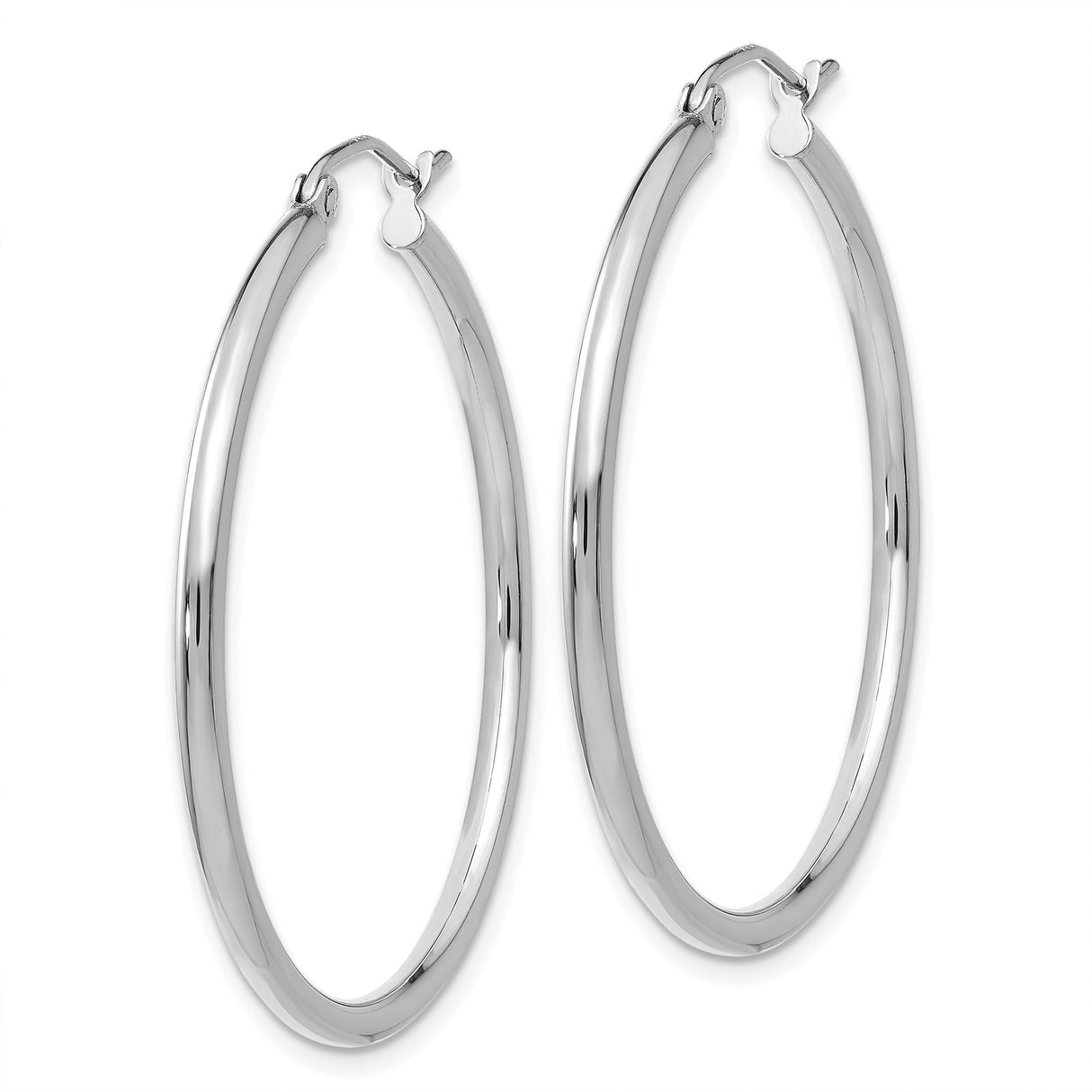 14k White Gold Hoop Earrings, Classic Round High Polish Minimalist Design for Women