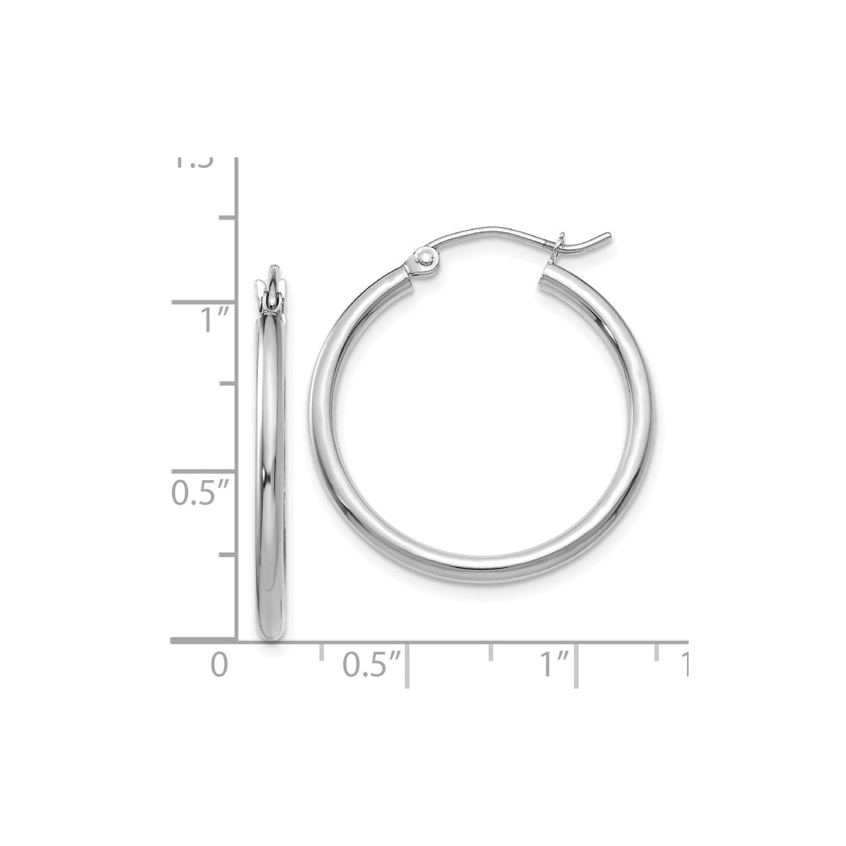 14k White Gold Hoop Earrings, Polished Finish, Latch Back, Medium Size, Minimalist Design