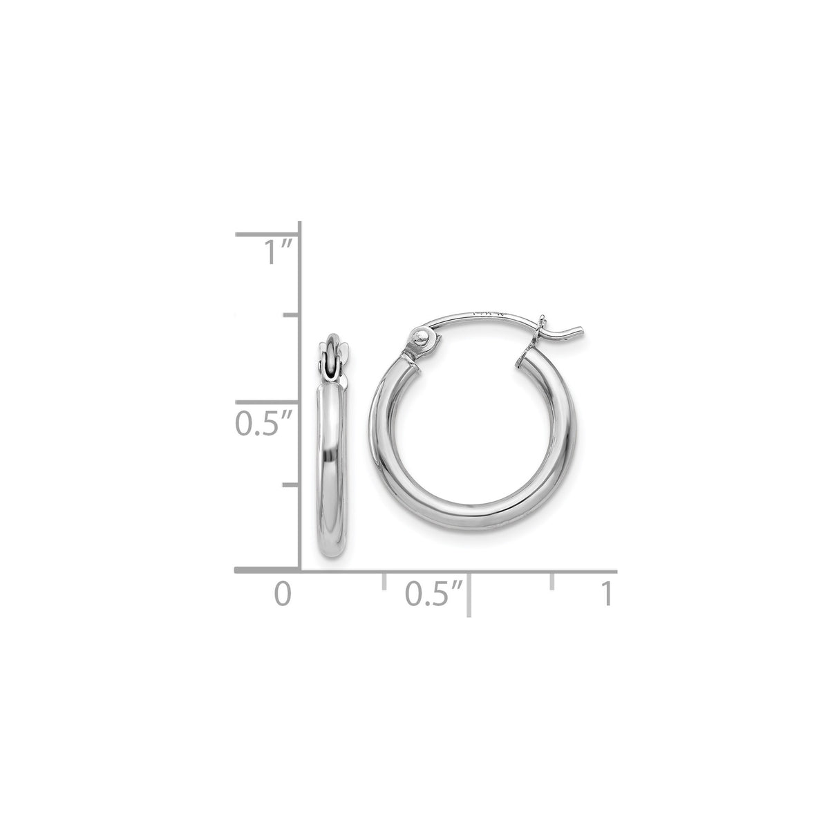 14k White Gold Hoop Earrings, Polished Tube Style with Snap Closure, Lightweight Round Design