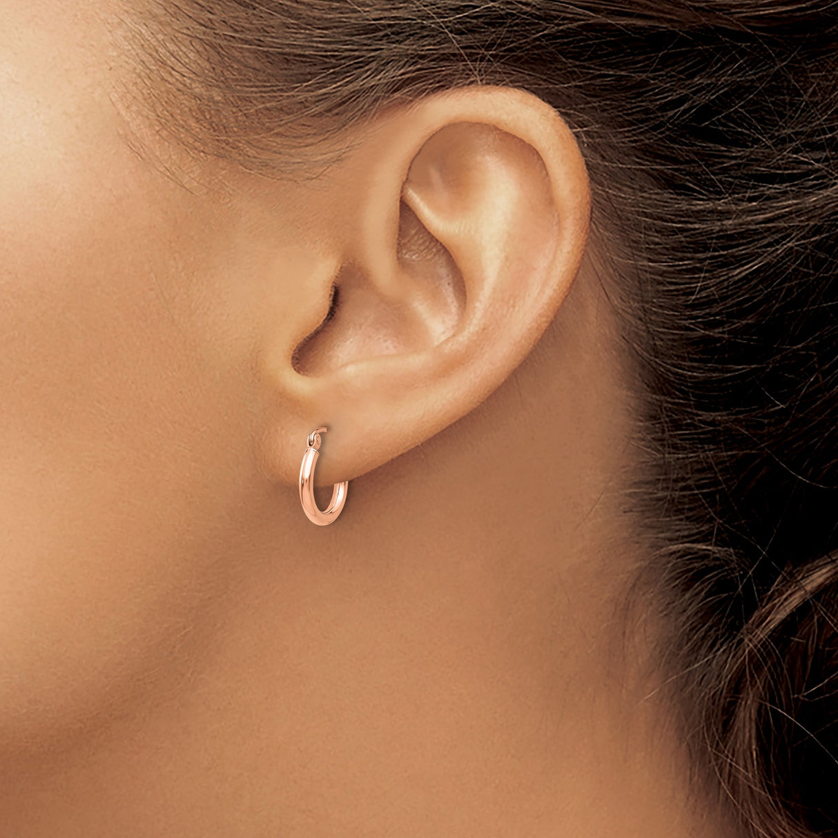 14k Rose Gold Hoop Earrings, Classic Round Polished Finish with Hinged Snap Closure