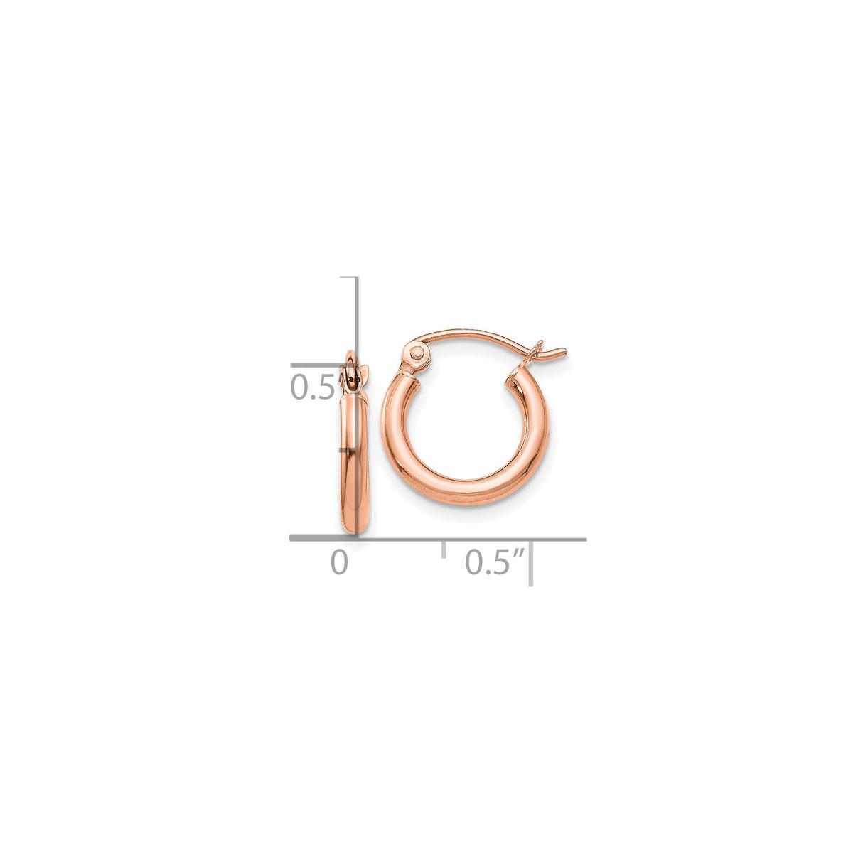 14k Rose Gold Hoop Earrings, Classic Round Polished Finish with Hinged Snap Closure