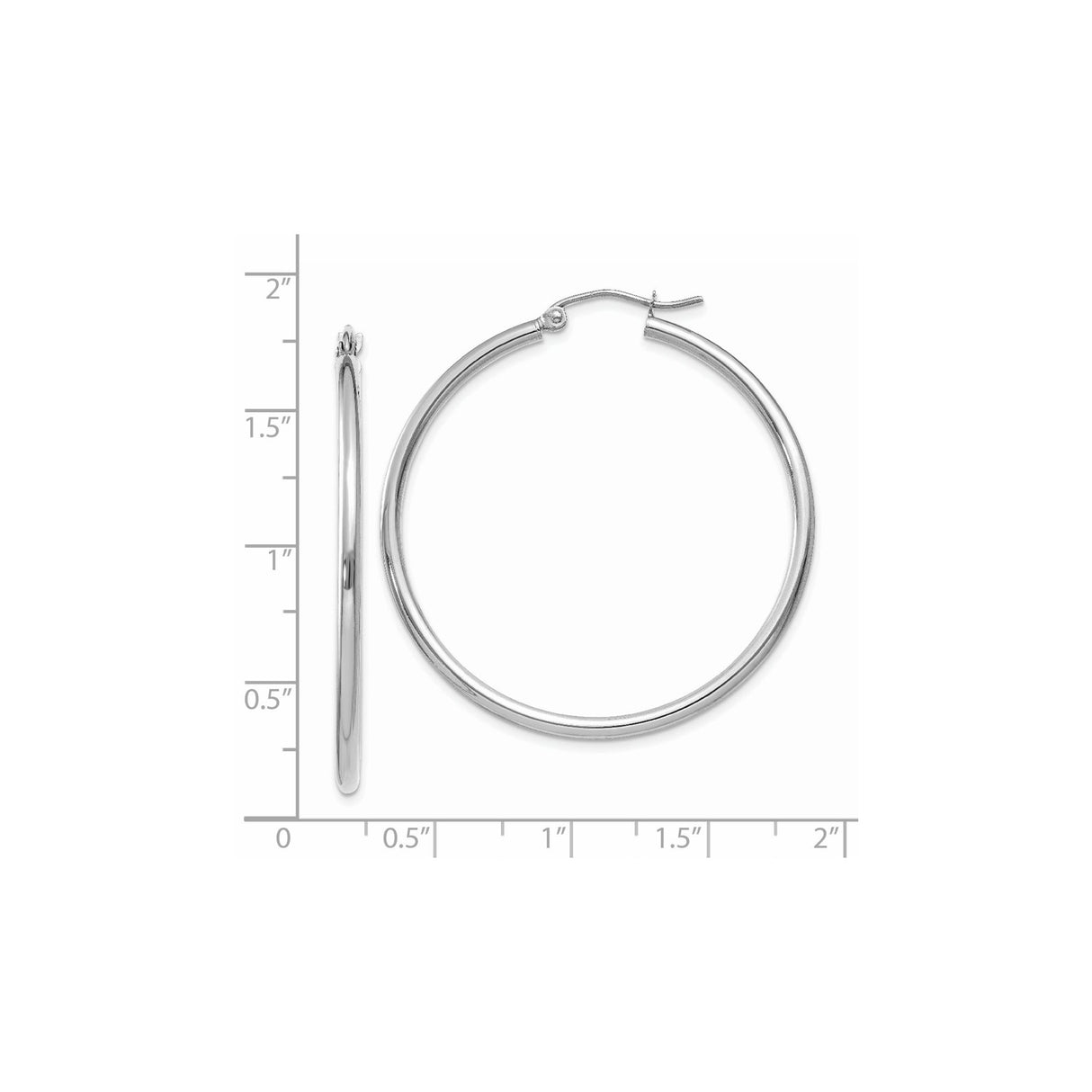14k White Gold Hoop Earrings, Lightweight Polished Round Design for Women