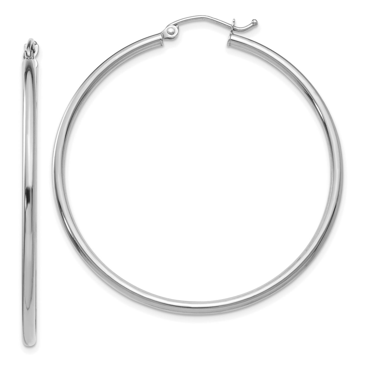 14k White Gold Hoop Earrings, Classic Polished Round Design with Latch Back Closure