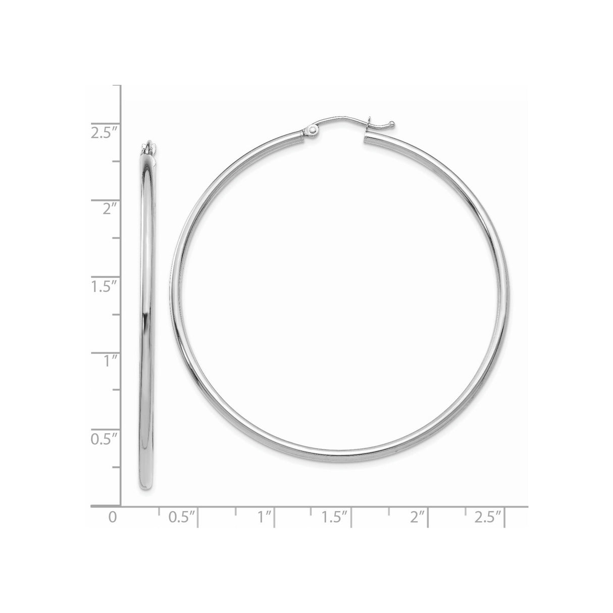 14k White Gold Hoop Earrings, Minimalist Round Design with Seamless Latch Back Closure
