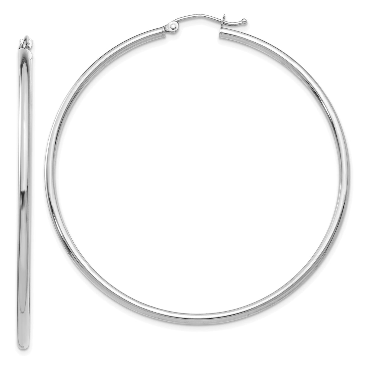 14k White Gold Hoop Earrings, Minimalist Round Design with Seamless Latch Back Closure