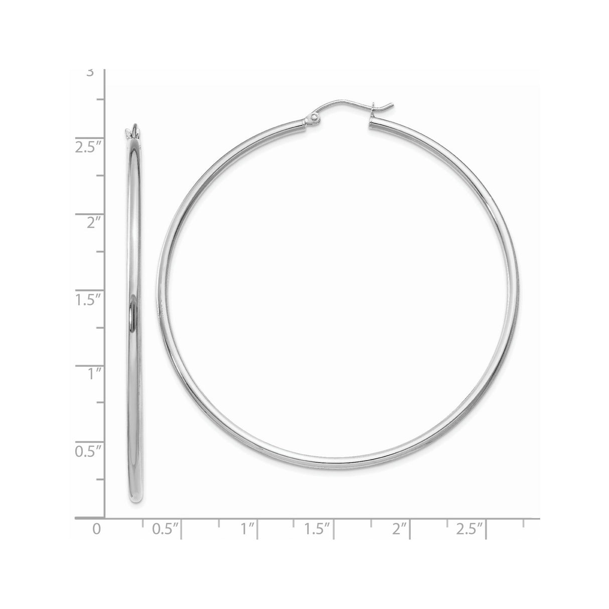 14k White Gold Hoop Earrings, Classic Round High Polish Design, Lightweight and Minimalist Style
