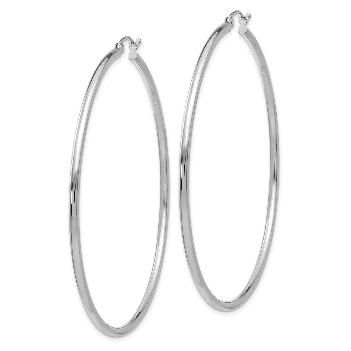 14k White Gold Hoop Earrings, Large Polished Round Hoops, Minimalist Lightweight Design for Women