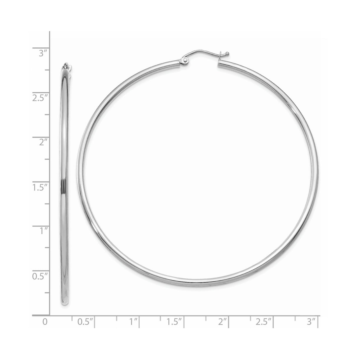 14k White Gold Hoop Earrings, Classic Round Polished Large Minimalist Design for Women