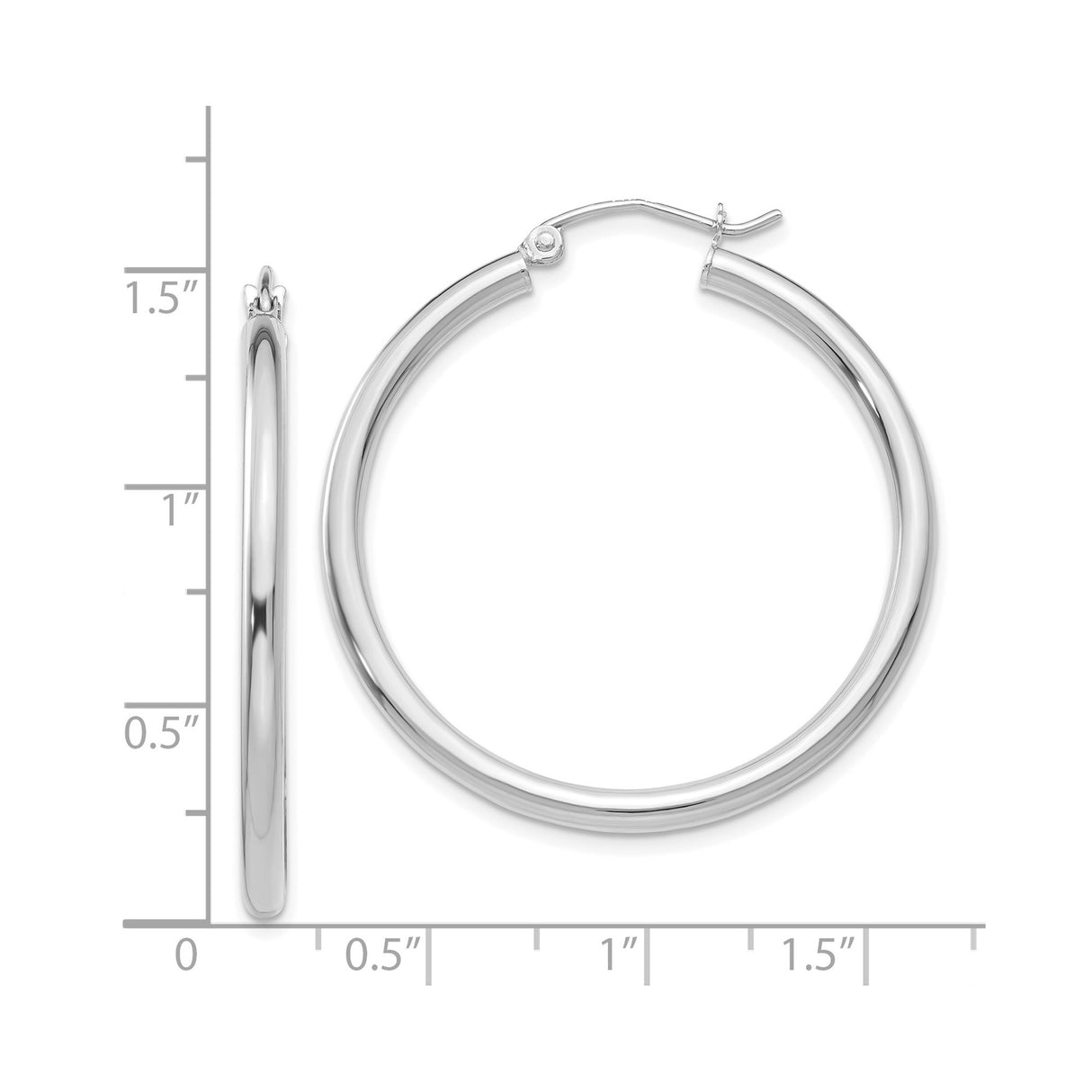 14k White Gold Hoop Earrings, Polished Finish, Minimalist Modern Design, Secure Latch Back Closure