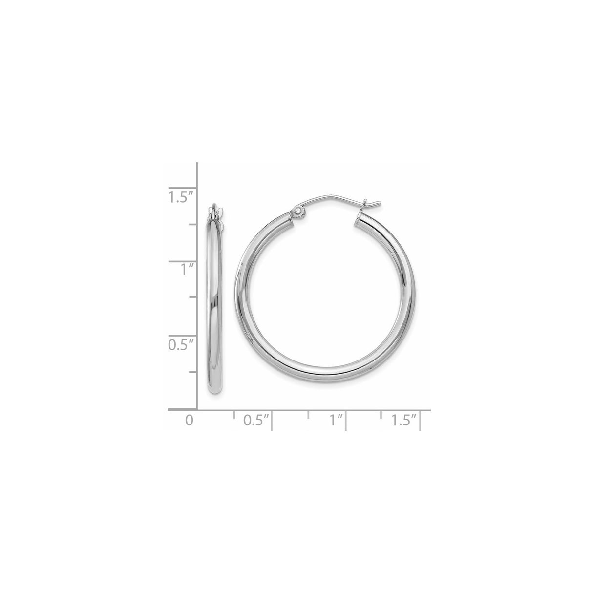 14k White Gold Hoop Earrings, Classic Polished Round Thin Hoops, Lightweight Minimalist Jewelry