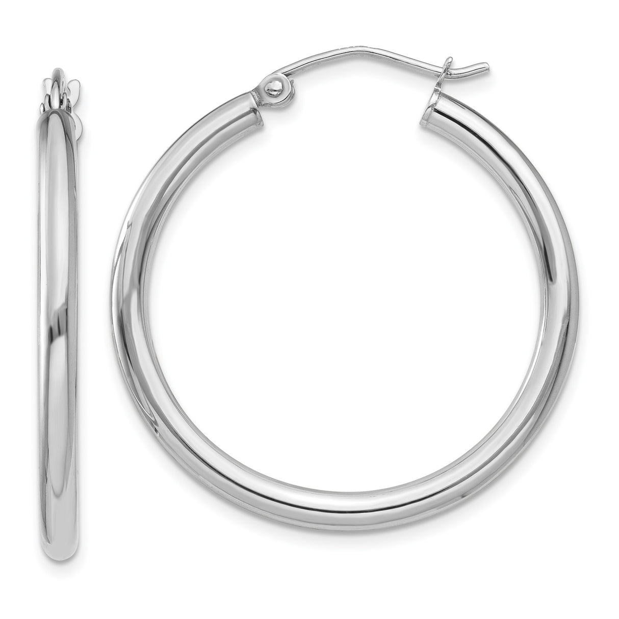 14k White Gold Hoop Earrings, Polished Finish with Latch Back Closure, Lightweight Classic Design