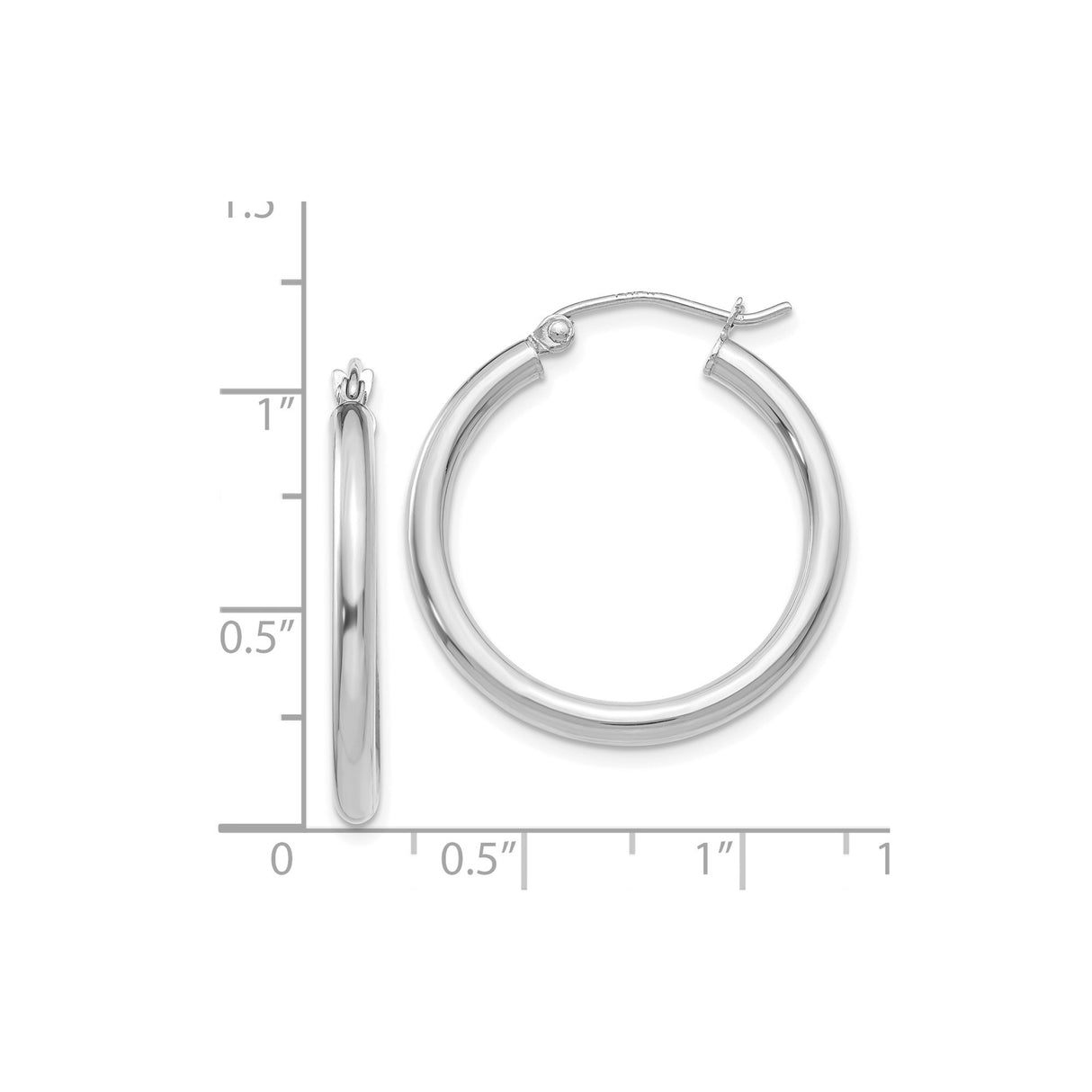 14k White Gold Hoop Earrings, Medium Size with Polished Finish, Minimalist Modern Design