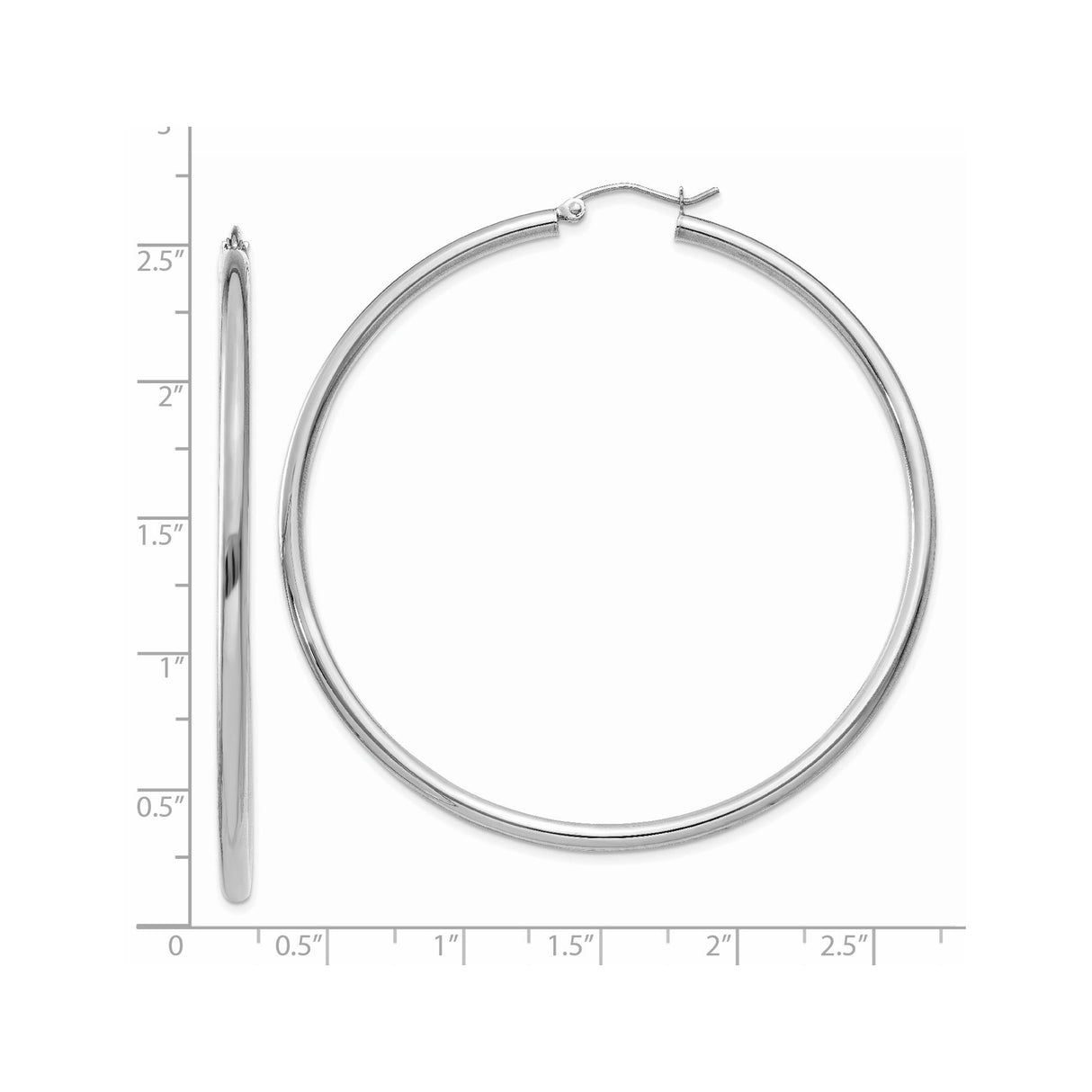 14k White Gold Hoop Earrings, Lightweight High-Polish Classic Round Design for Women