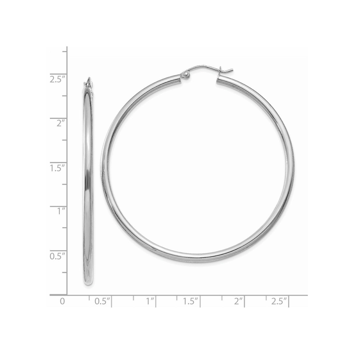 14k White Gold Hoop Earrings, Lightweight Polished Round Design, Minimalist Modern Style