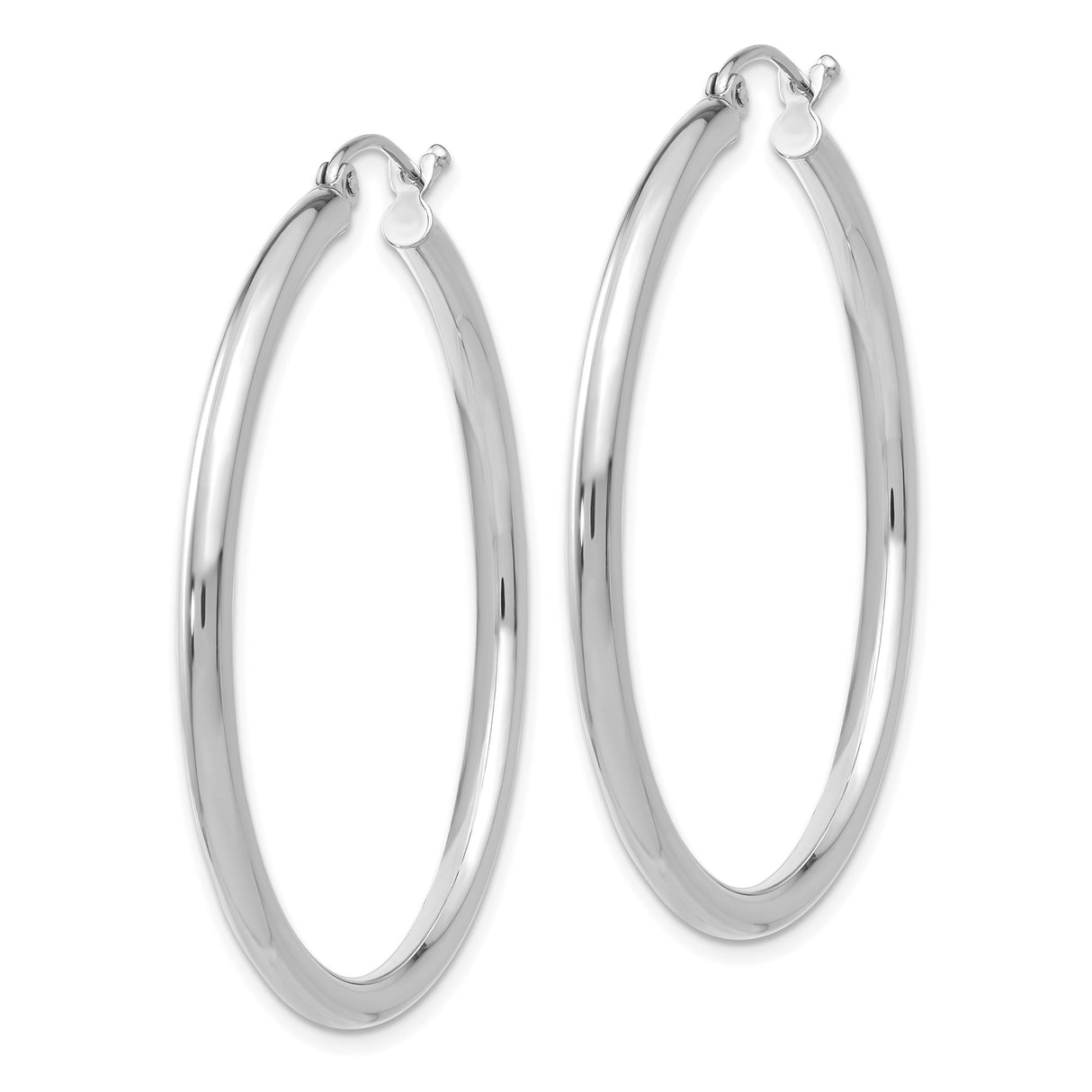 14k White Gold Hoop Earrings, Lightweight Classic Round Design with Hinged Snap Closure