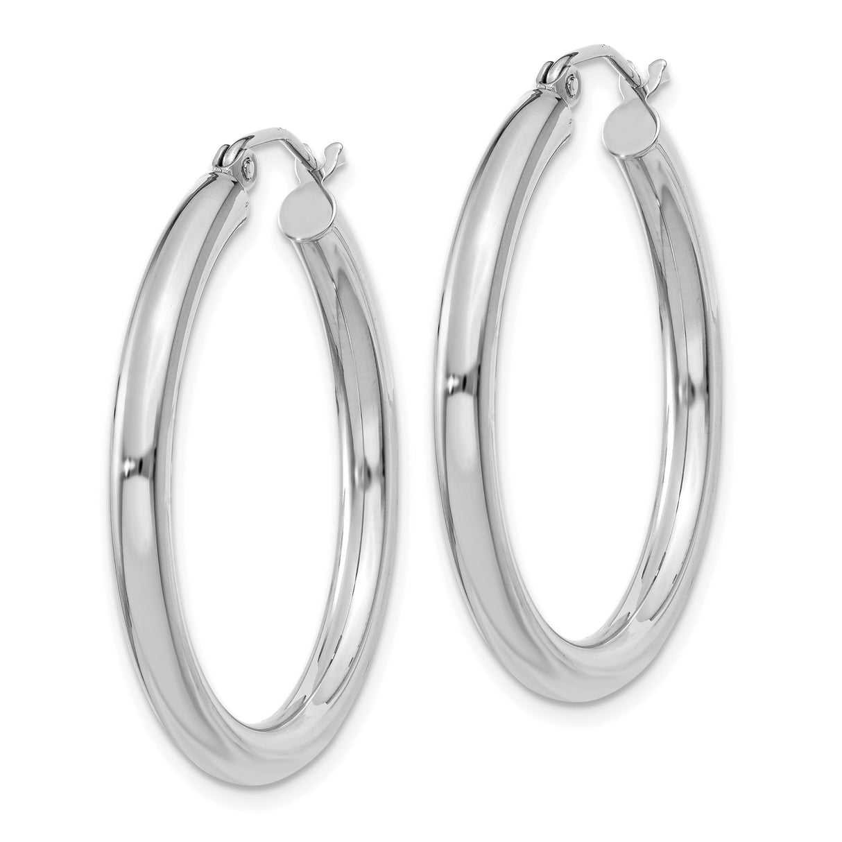14k White Gold Hoop Earrings, Polished Finish, Medium Size, Latch Back Closure, Minimalist Style