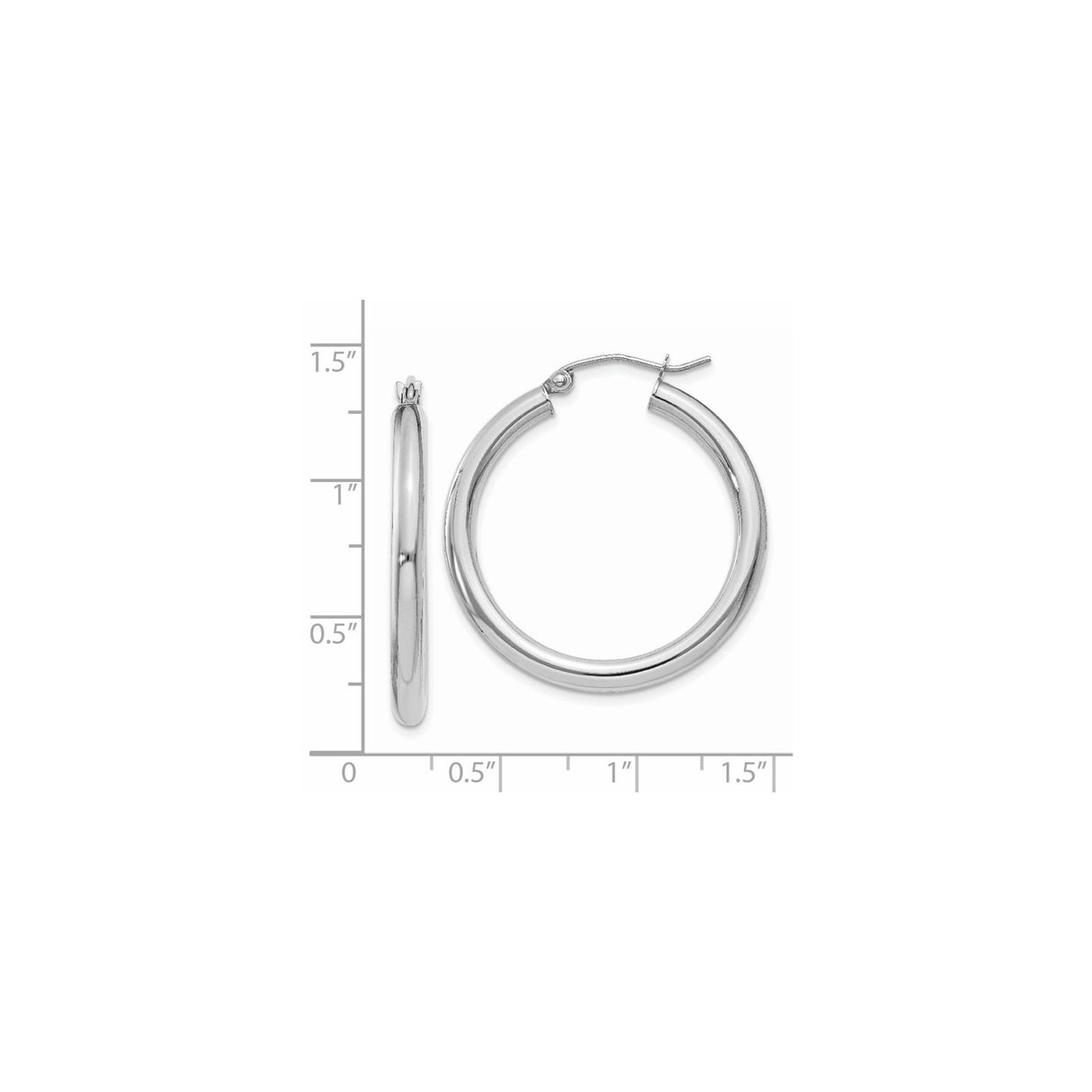 14k White Gold Hoop Earrings, Polished Finish, Medium Size, Latch Back Closure, Minimalist Style