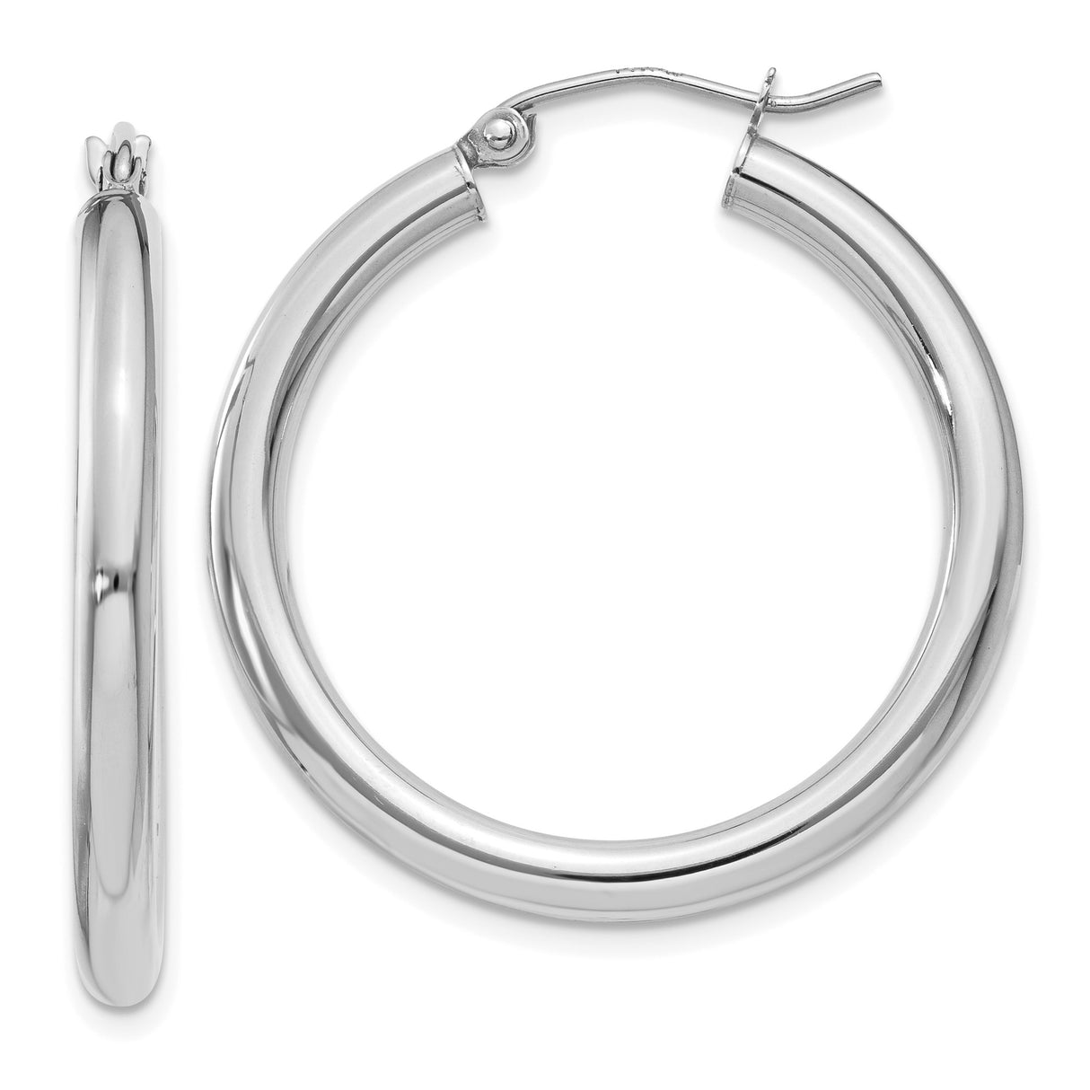 14k White Gold Hoop Earrings, Polished Finish, Medium Size, Latch Back Closure, Minimalist Style