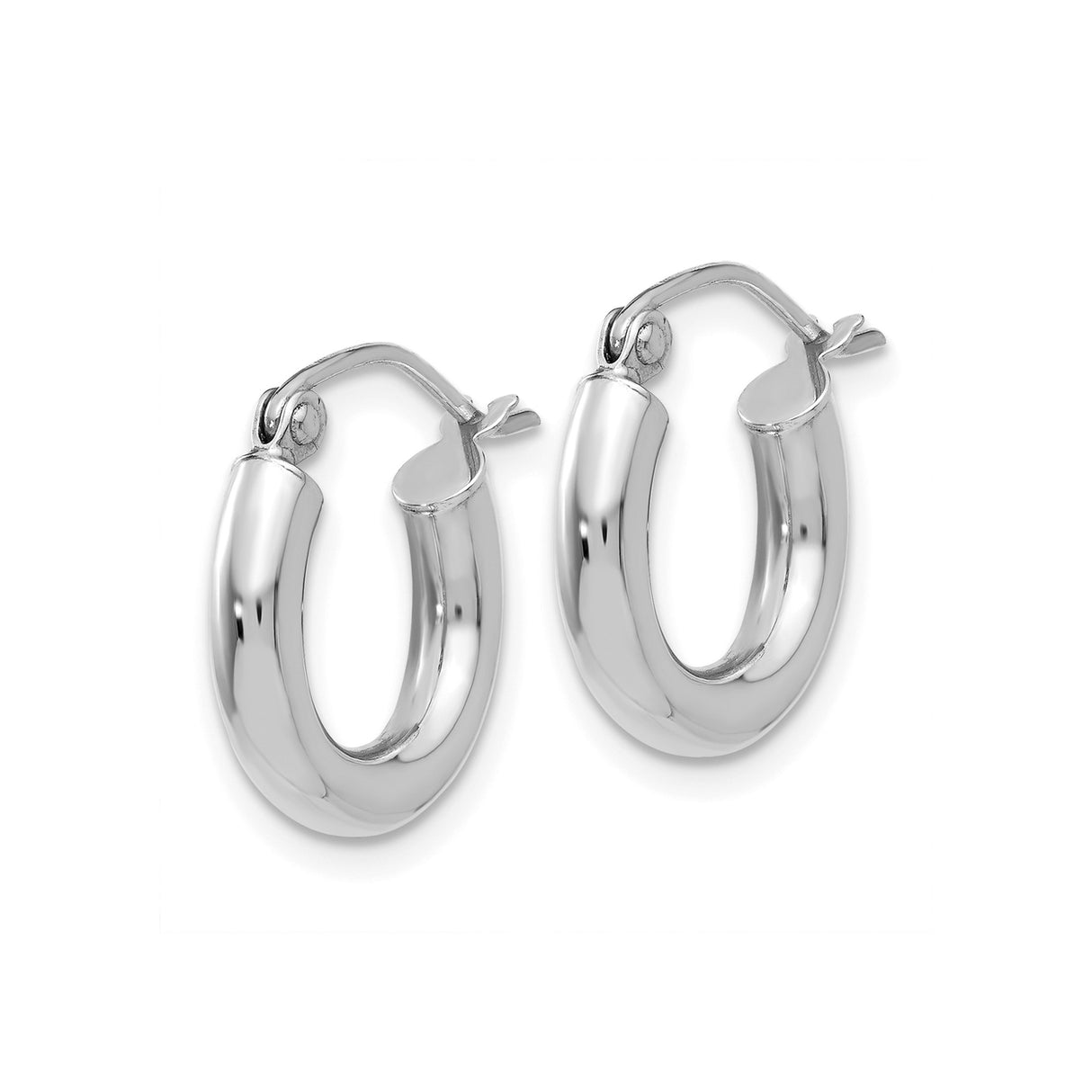14k White Gold Hoop Earrings, Small Thick Hoops with Polished Finish, Hinged Closure, Unisex Design