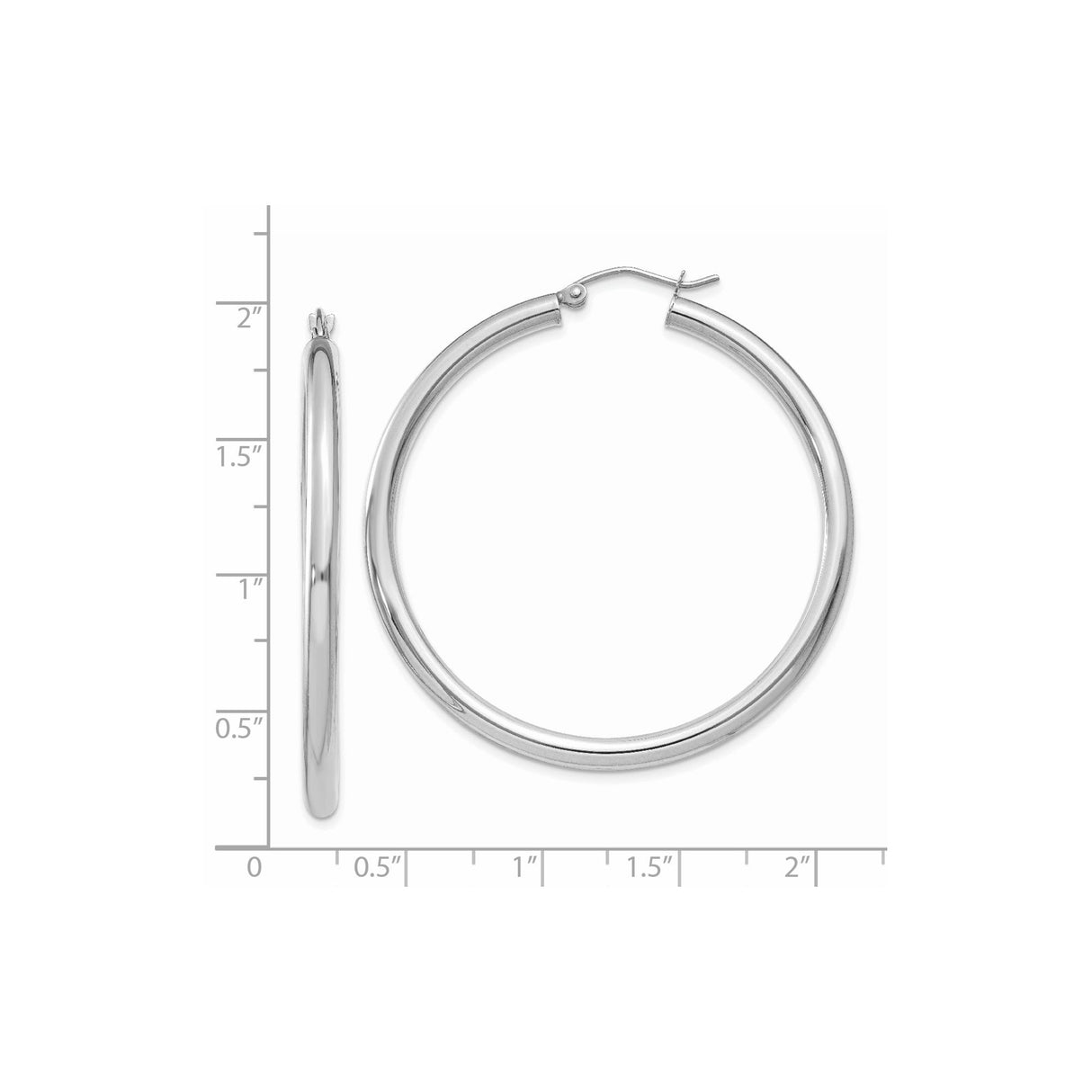 14k White Gold Hoop Earrings, Classic Round Design with Secure Latch Back, Lightweight for Women