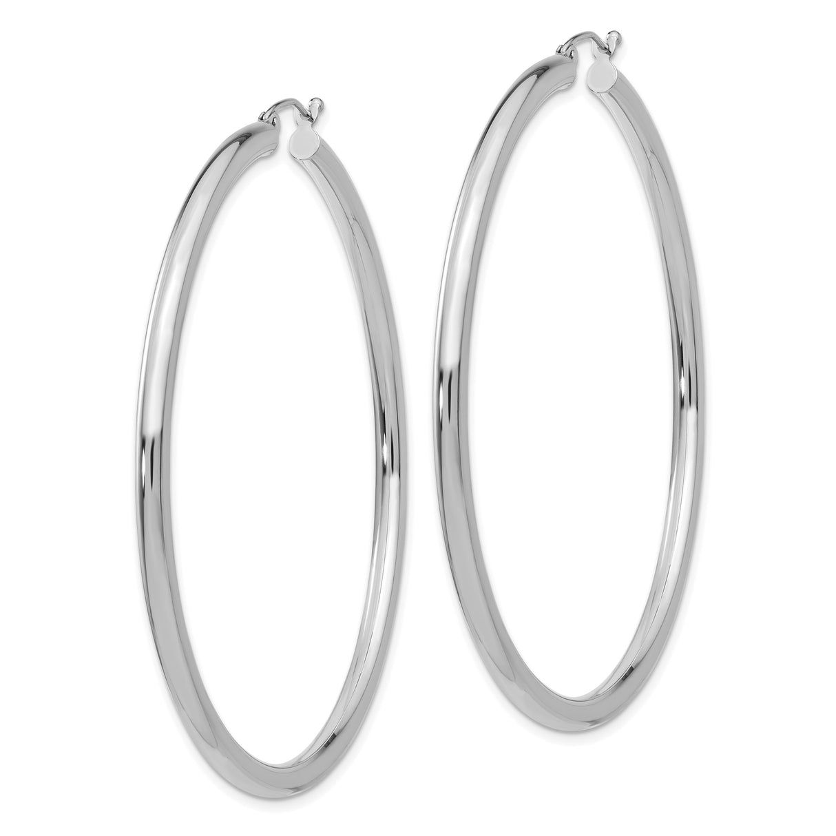 14k White Gold Hoop Earrings, Large Polished Round Hoops with Latch Closure for Women