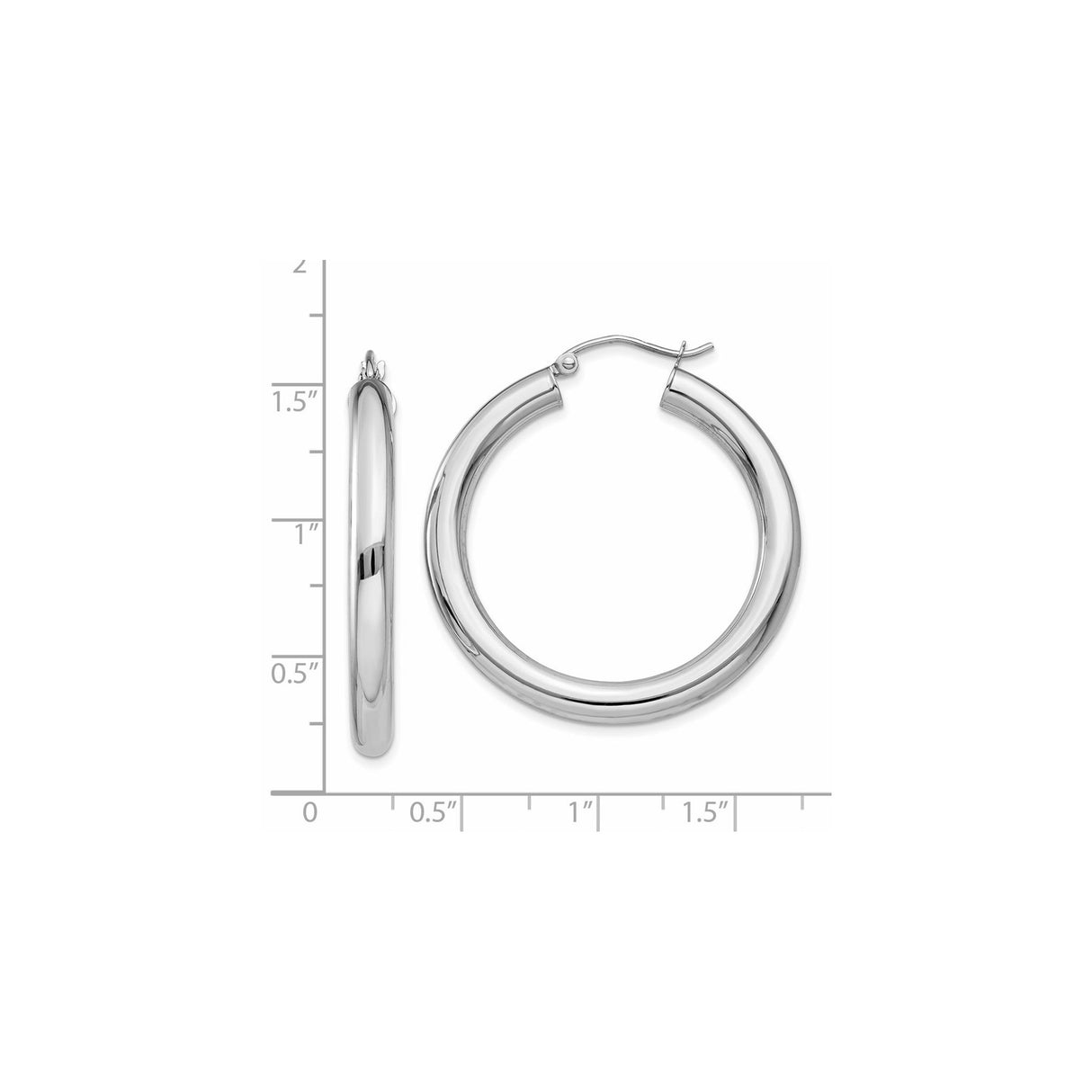 14k White Gold Hoop Earrings, Classic Polished Lightweight Hoops with Hinged Snap Closure